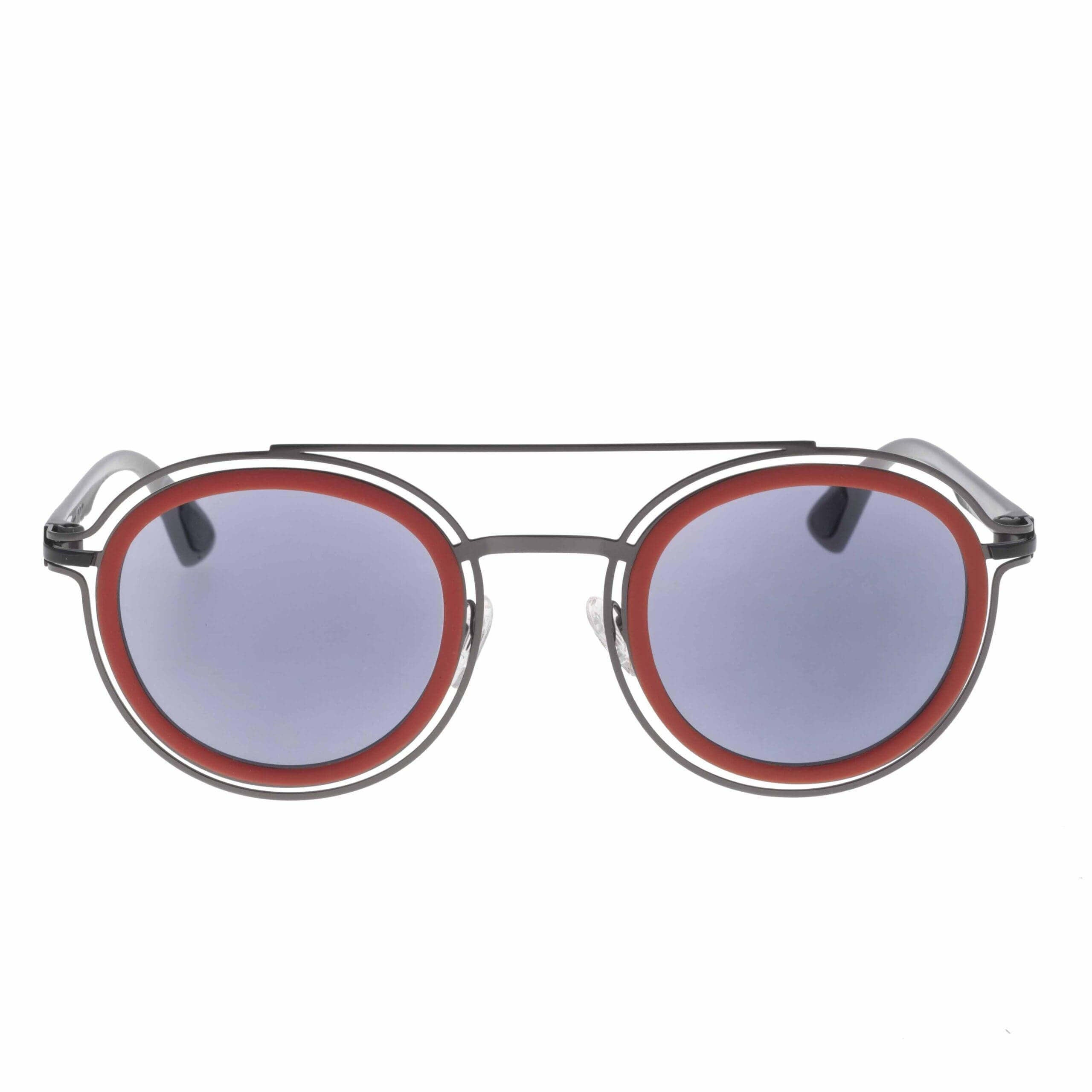 TAHITI C10 occhiali da sole fotocromatici con frontale grigio e dettagli rossi, design essenziale e sofisticato.