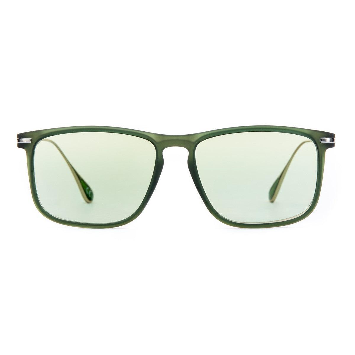 TIERRA C4 occhiali fotoromatici da uomo in titanio con fronte verde soft touch e aste oro lucido.