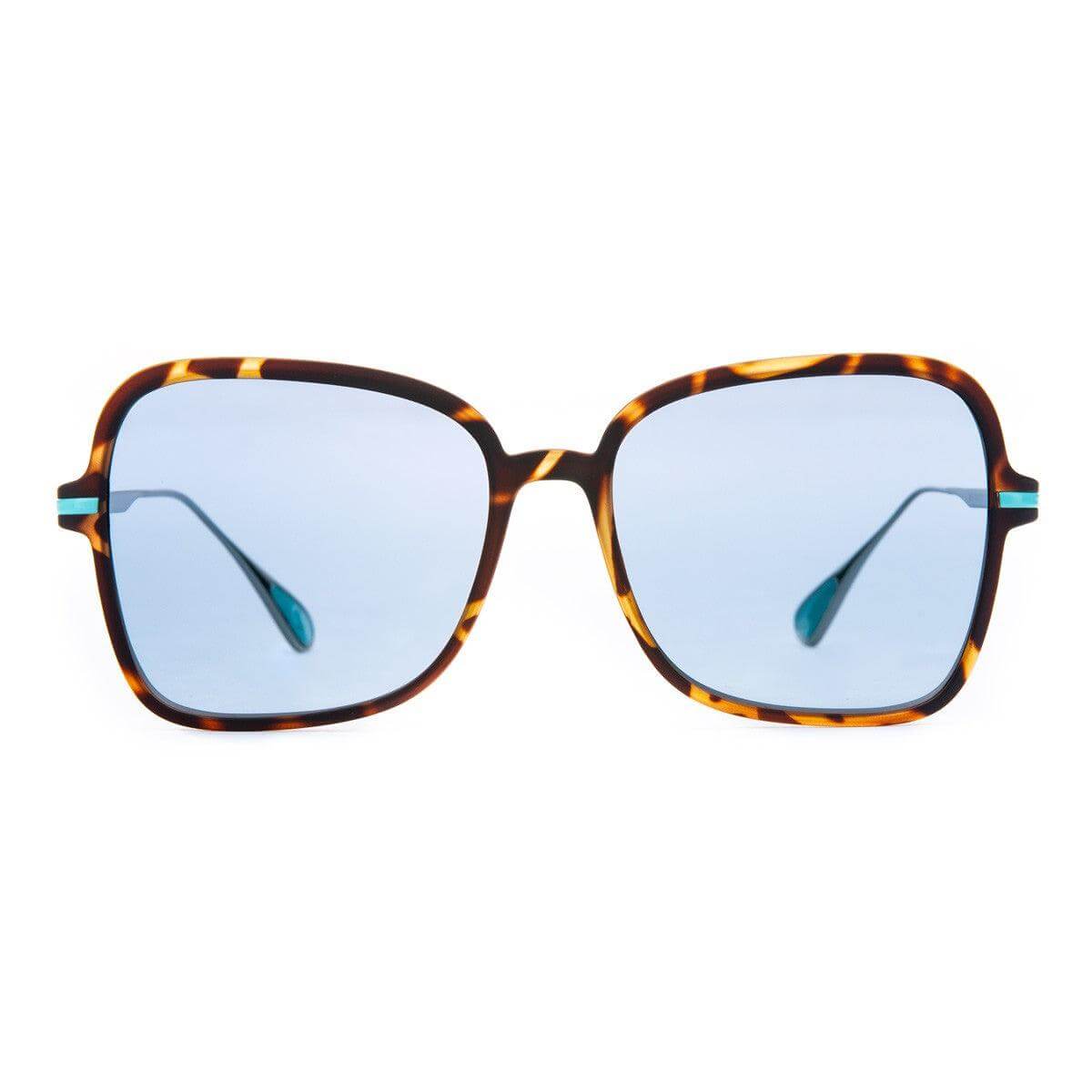 VIENTO C5 occhiali da sole con montatura tartarugata e lenti azzurre, collezione Titanium di AirDP Style.