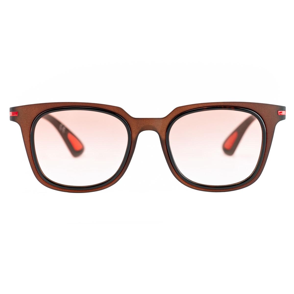 Occhiali da sole LUIS C701, modello marrone havana con lenti fotocromatiche e dettagli rossi.