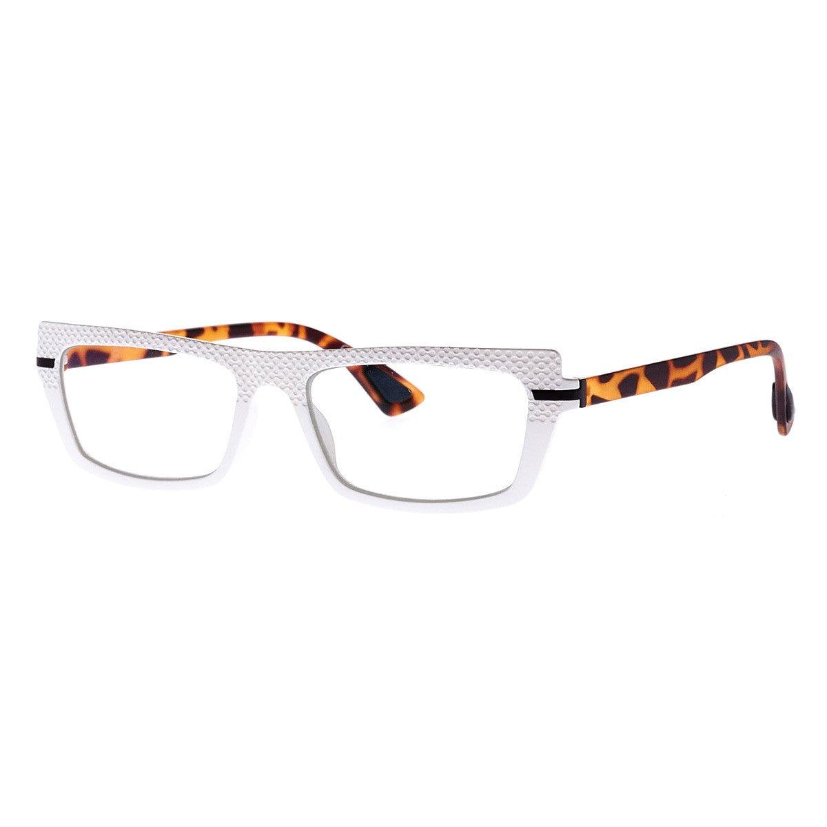 Occhiali VALENTINA C3 con frontale bianco soft touch e aste animalier, design elegante e audace.