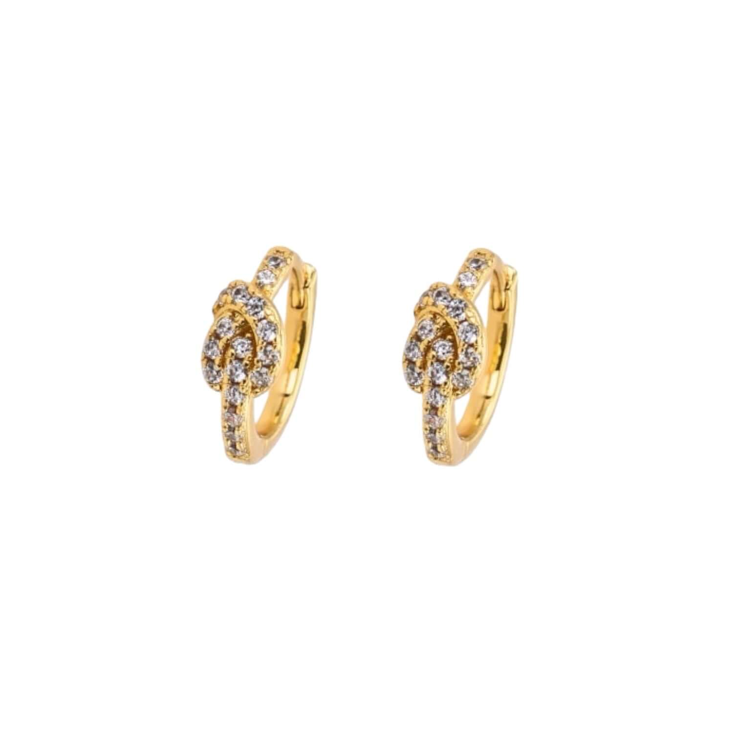Orecchini cerchi piccoli bianchi in ottone placcati in oro 18 carati con rifiniture in strass.