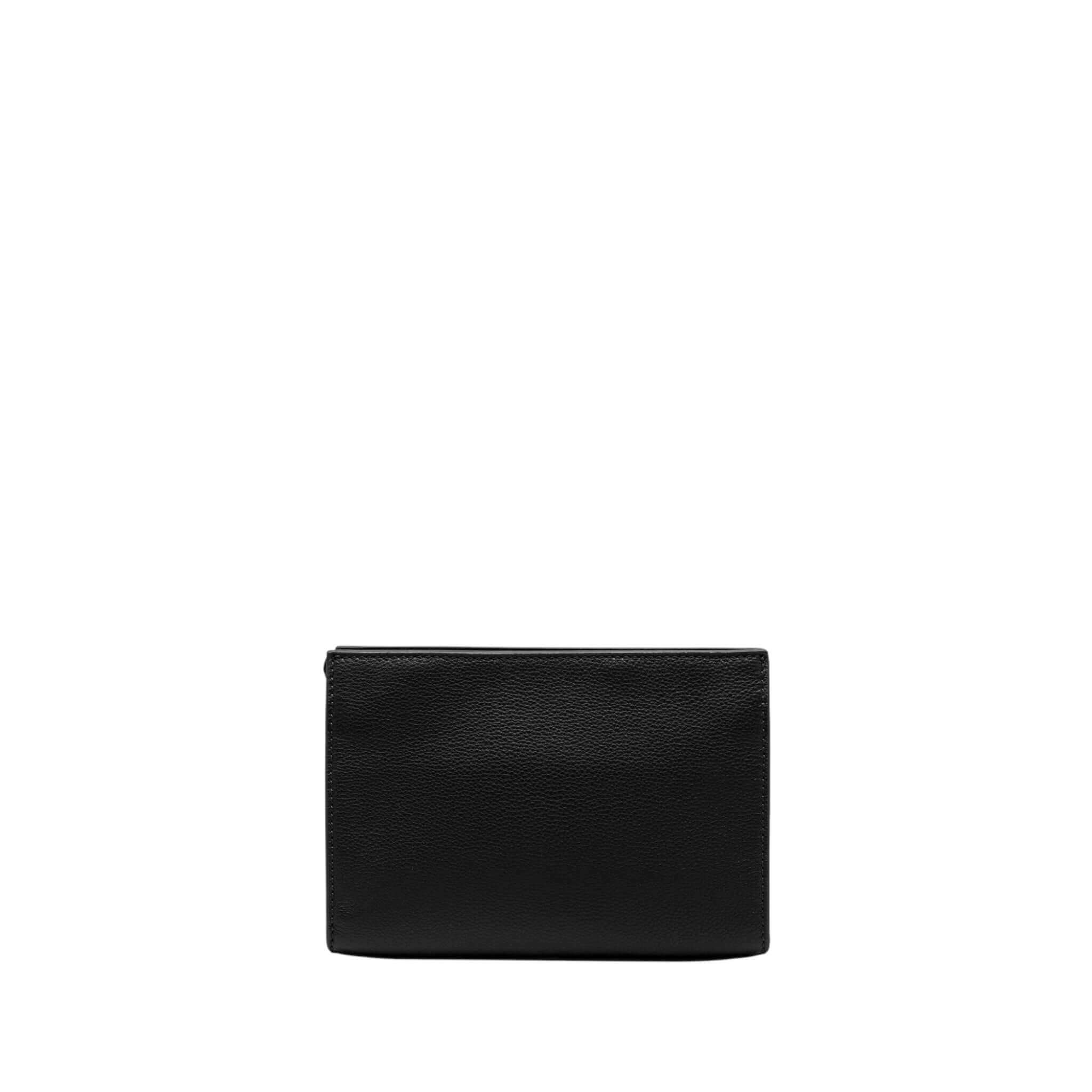 FLORENCE black leather pochette compact design with zip closure and front pocket, perfect for evening occasions.