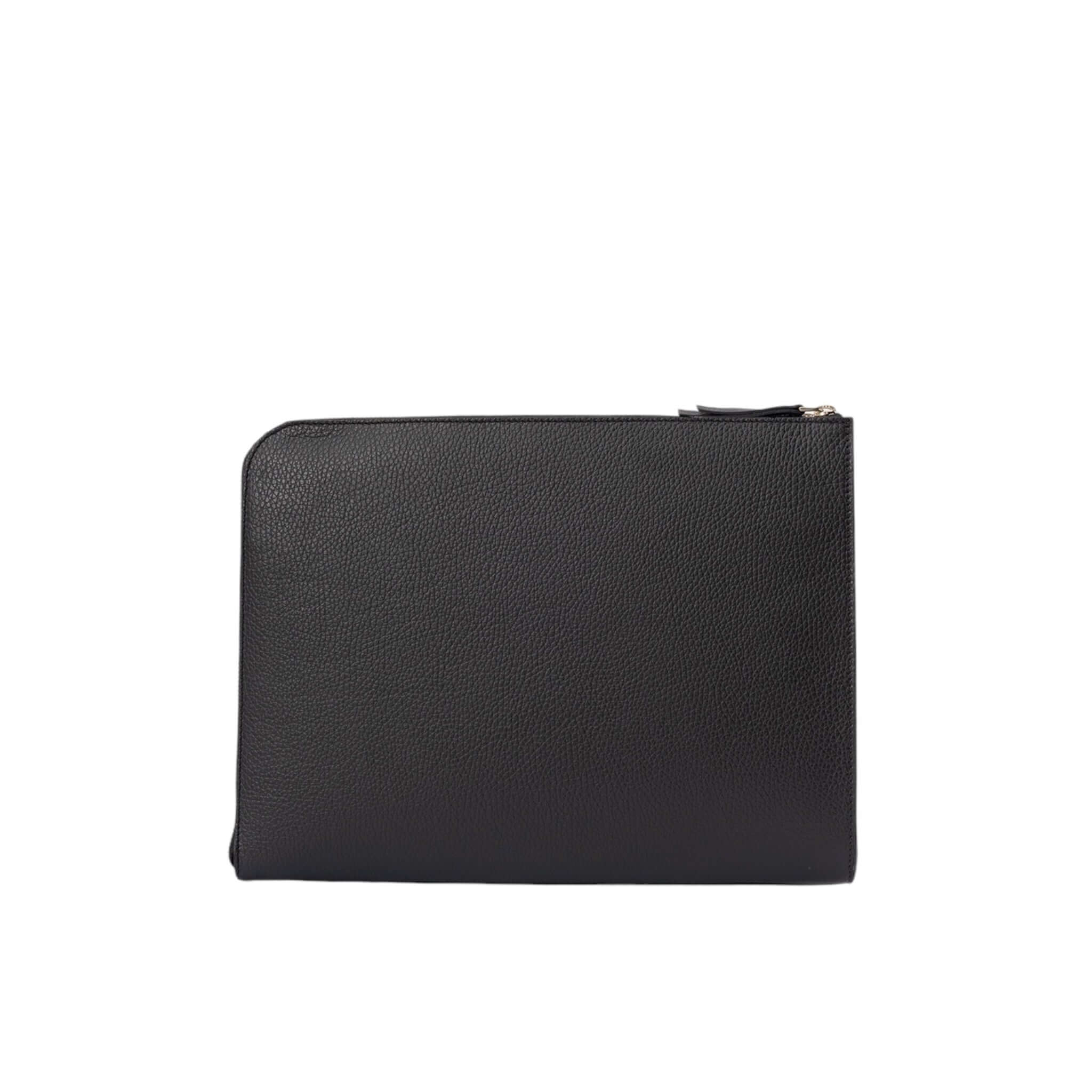 Portadocumenti Micron in pelle nera con finiture in palladio, chiusura a zip e design slim. Perfetto per professionisti.