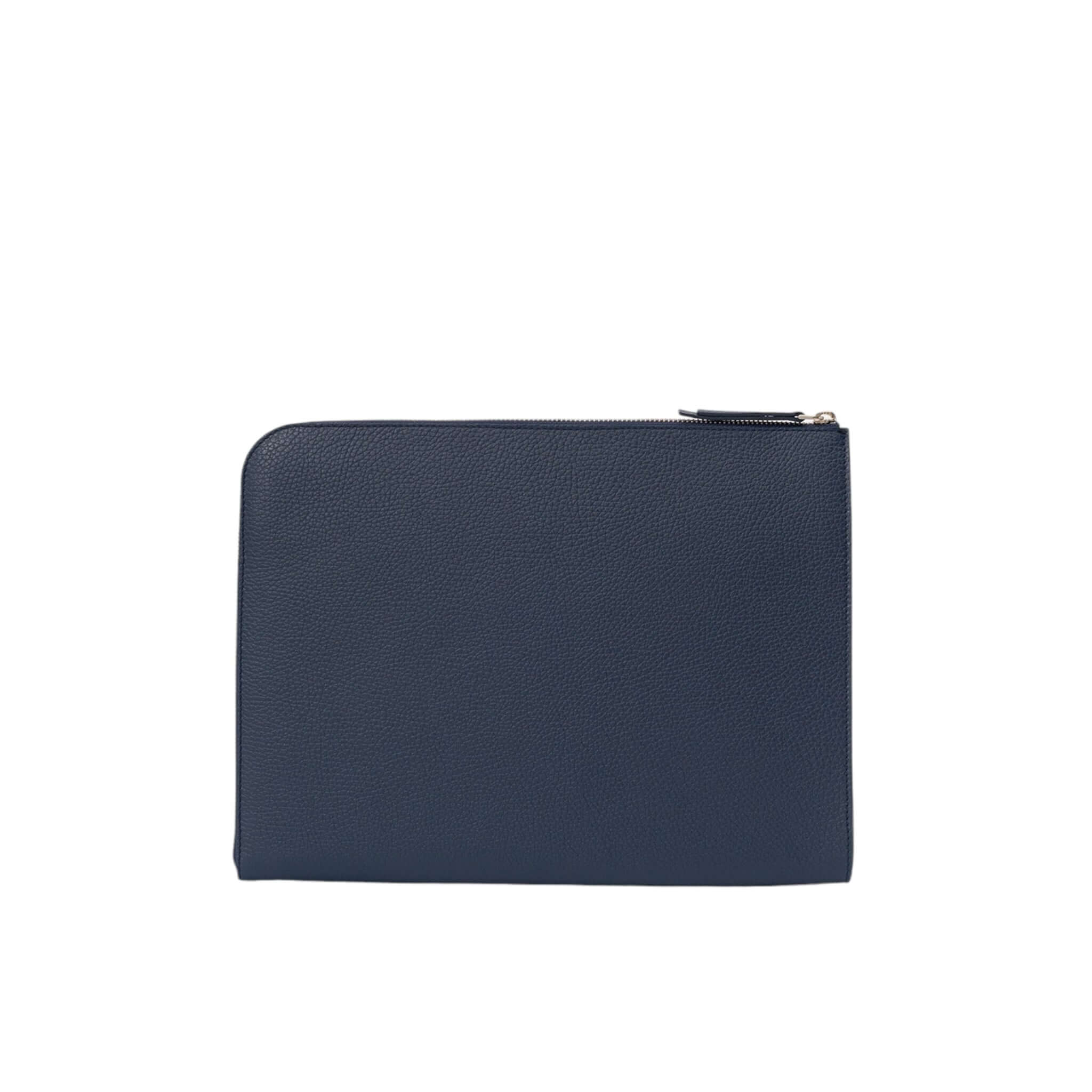 Portadocumenti Micron in pelle blu con chiusura a zip, design elegante e pratico per uomini professionali.