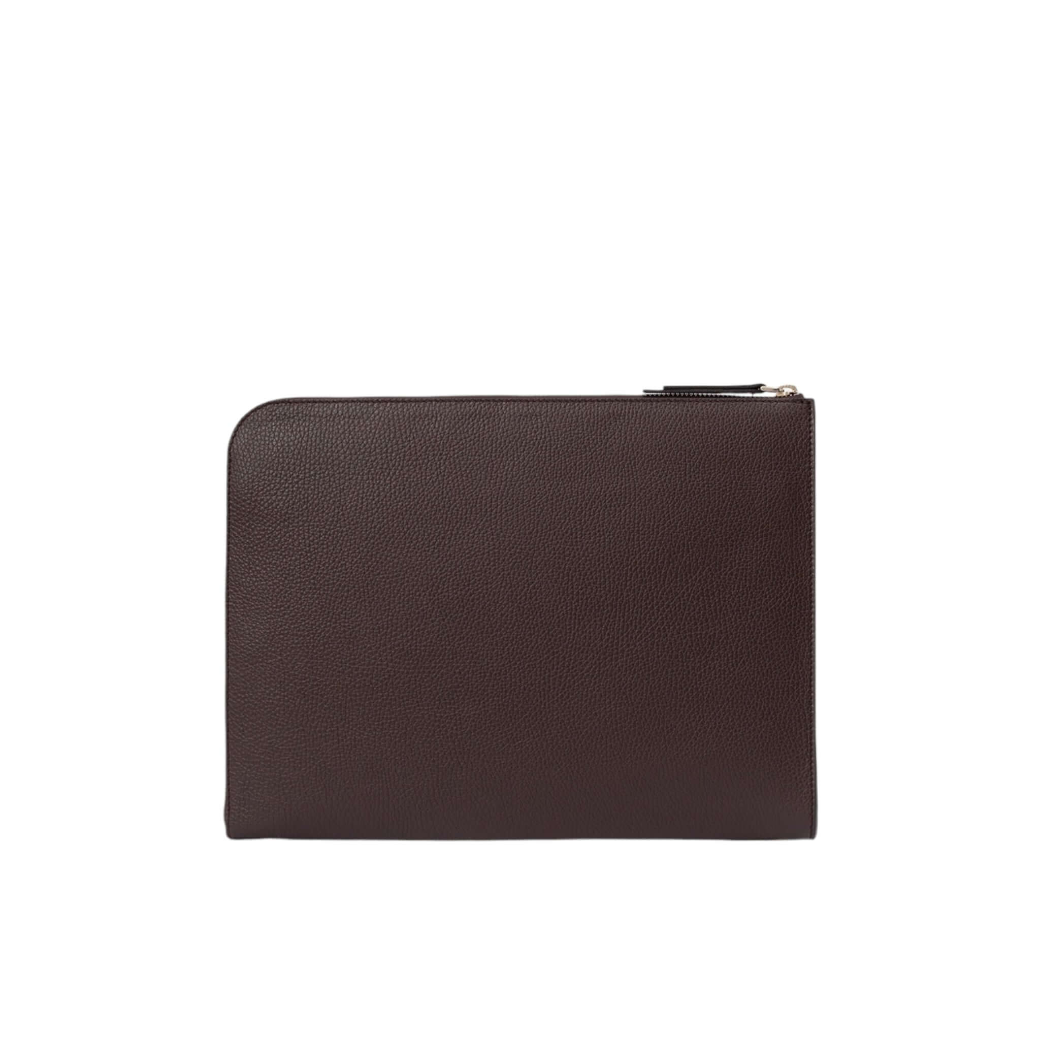 Portadocumenti Micron in pelle marrone, realizzato in Italia, con chiusura a zip e design slim per uomo professionale.