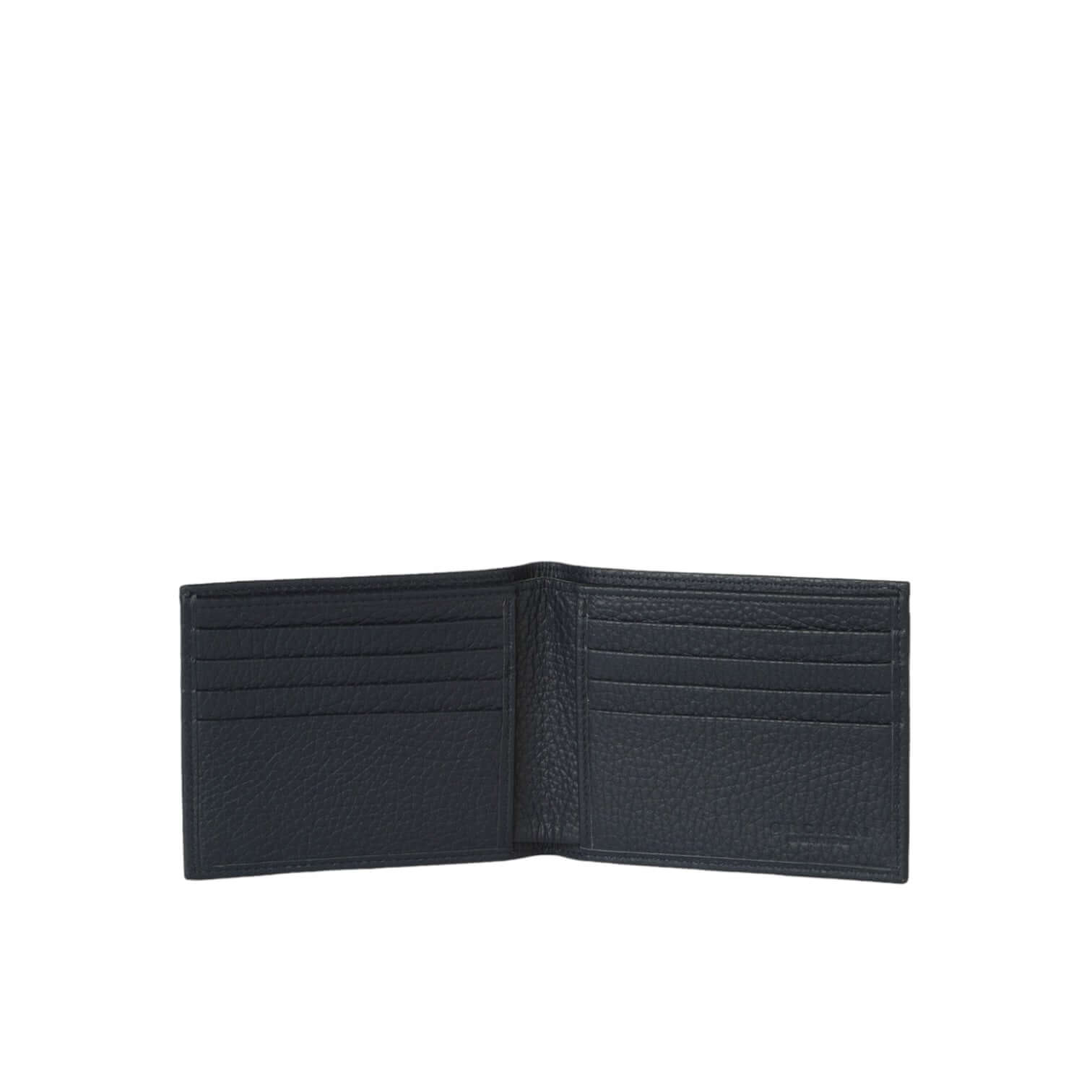 Portafoglio Micron in pelle, interno con scomparti per carte, design elegante e resistente, colore nero.