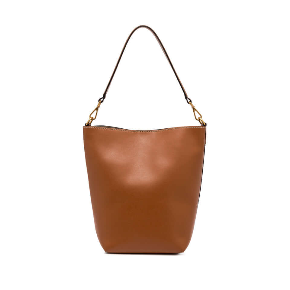 RUBINA by Gianni Chiarini Firenze, brown leather bucket bag with handle and shoulder strap, stylish and versatile accessory.