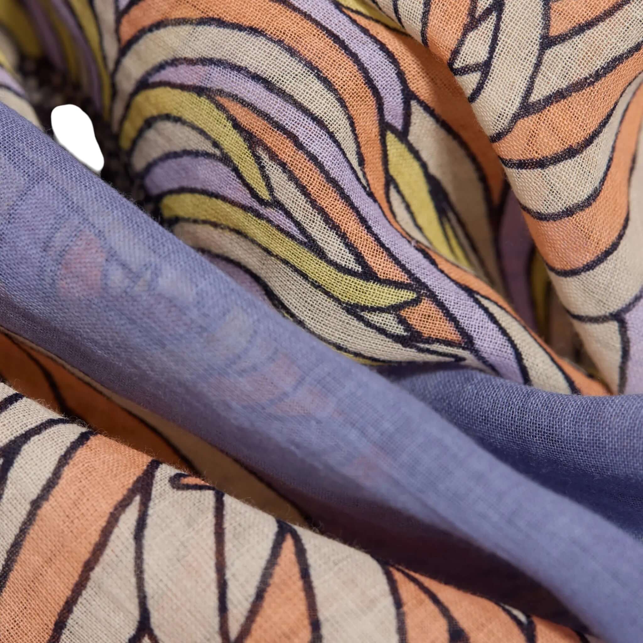 Sciarpa FRossody in cotone, stampa colorata, ideale per l'estate, versatile e leggera.
