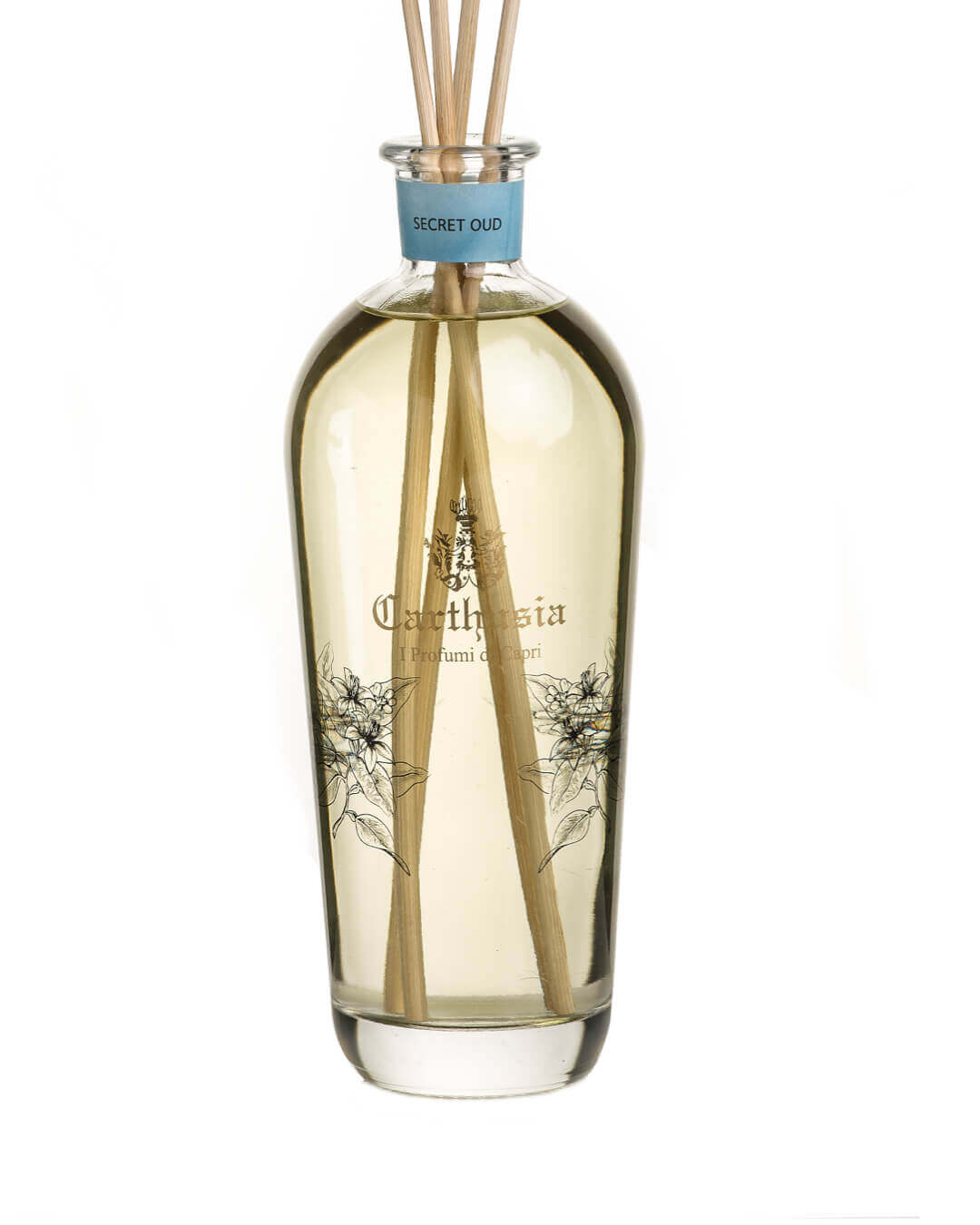 Carthusia Secret Oud Diffuser, a blend of Mediterranean and Middle Eastern scents in an elegant bottle.