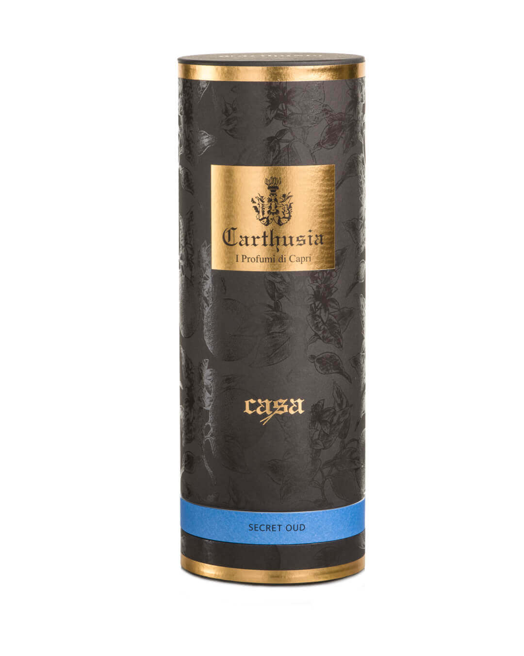 Elegant packaging of Carthusia's Secret Oud diffuser, blending Mediterranean and Middle Eastern scents.