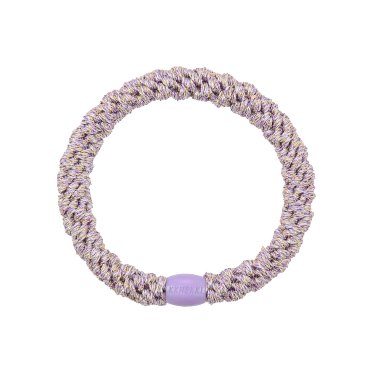 Sparkle Purple Glitter hair tie made of polyester and rubber, ideal for stylish hair styling and durability.