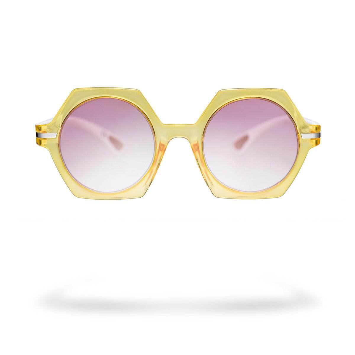 MARIA CHIARA C6 occhiali da sole da donna gialli con lenti rosa sfumate, design elegante e moderno.