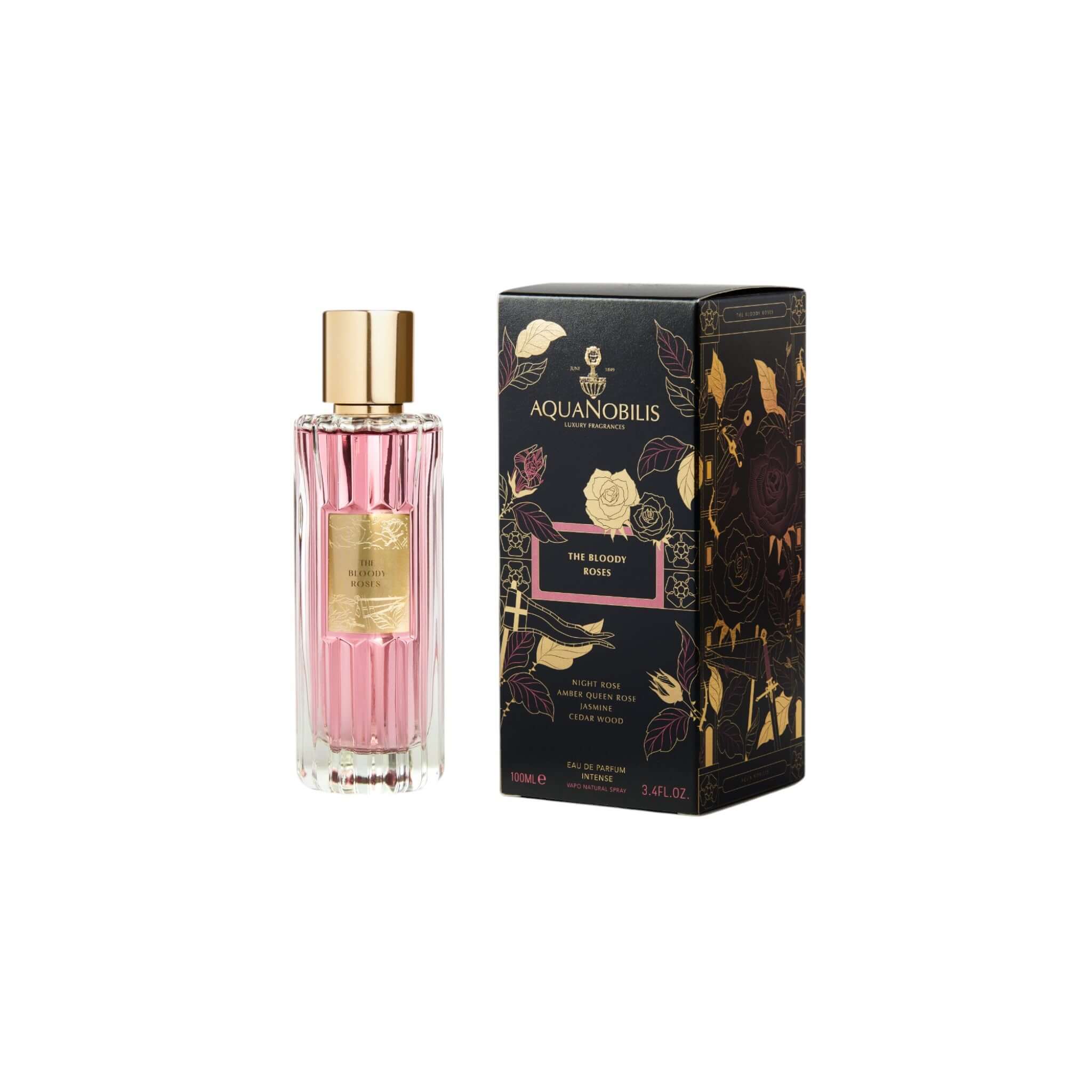 The Bloody Roses perfume by Aquanobilis in elegant packaging featuring floral designs.