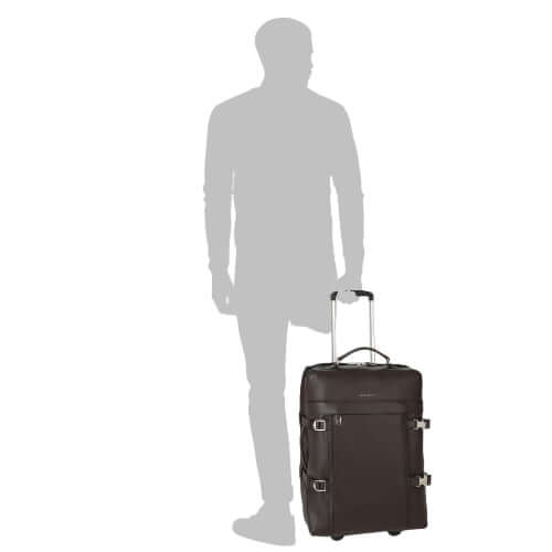 Trolley da viaggio in pelle micron con ruote, scompartimenti e chiusura di sicurezza, made in Italy.