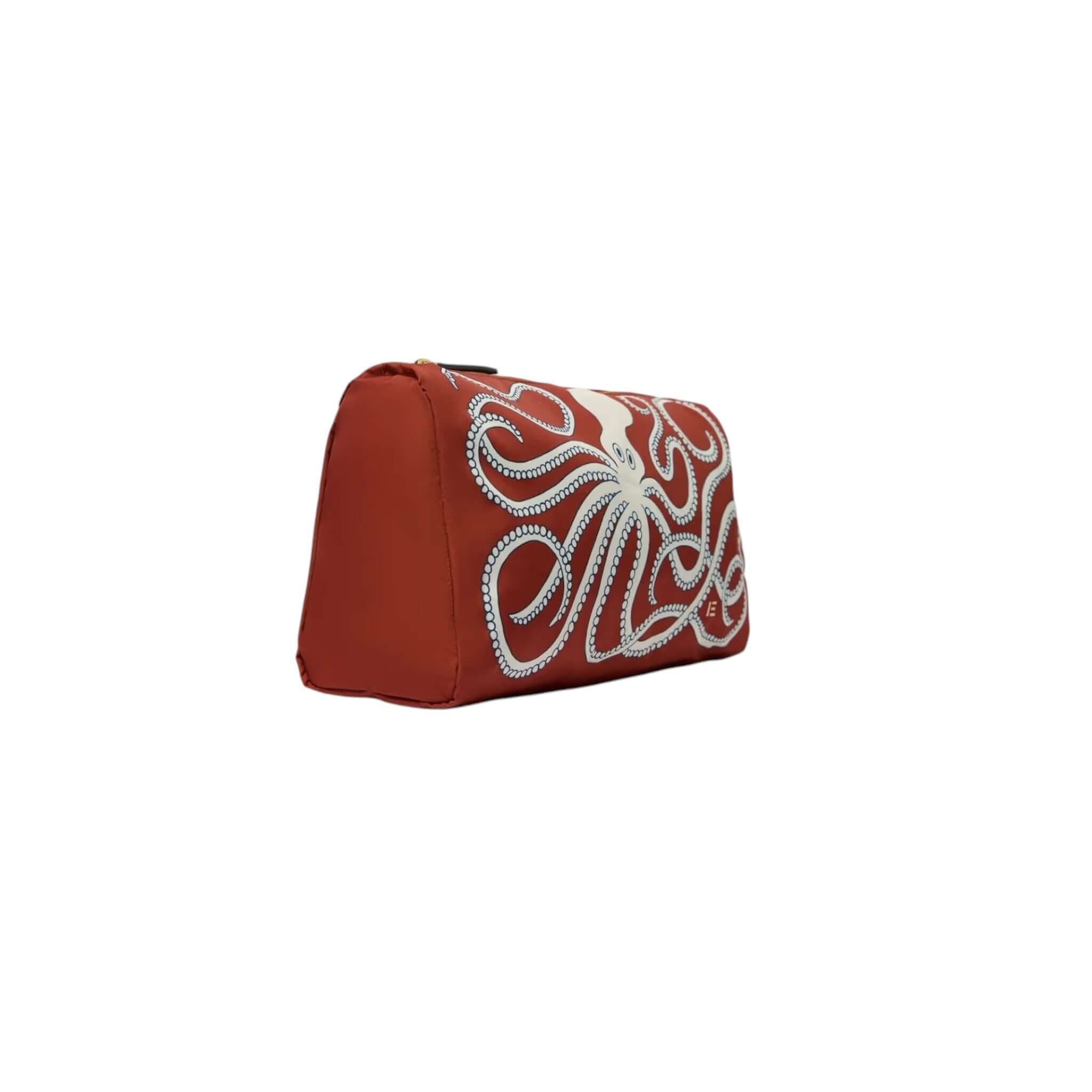 Trousse Octopus in a stylish red design with elegant embroidery, featuring a durable nylon exterior and functional pockets.