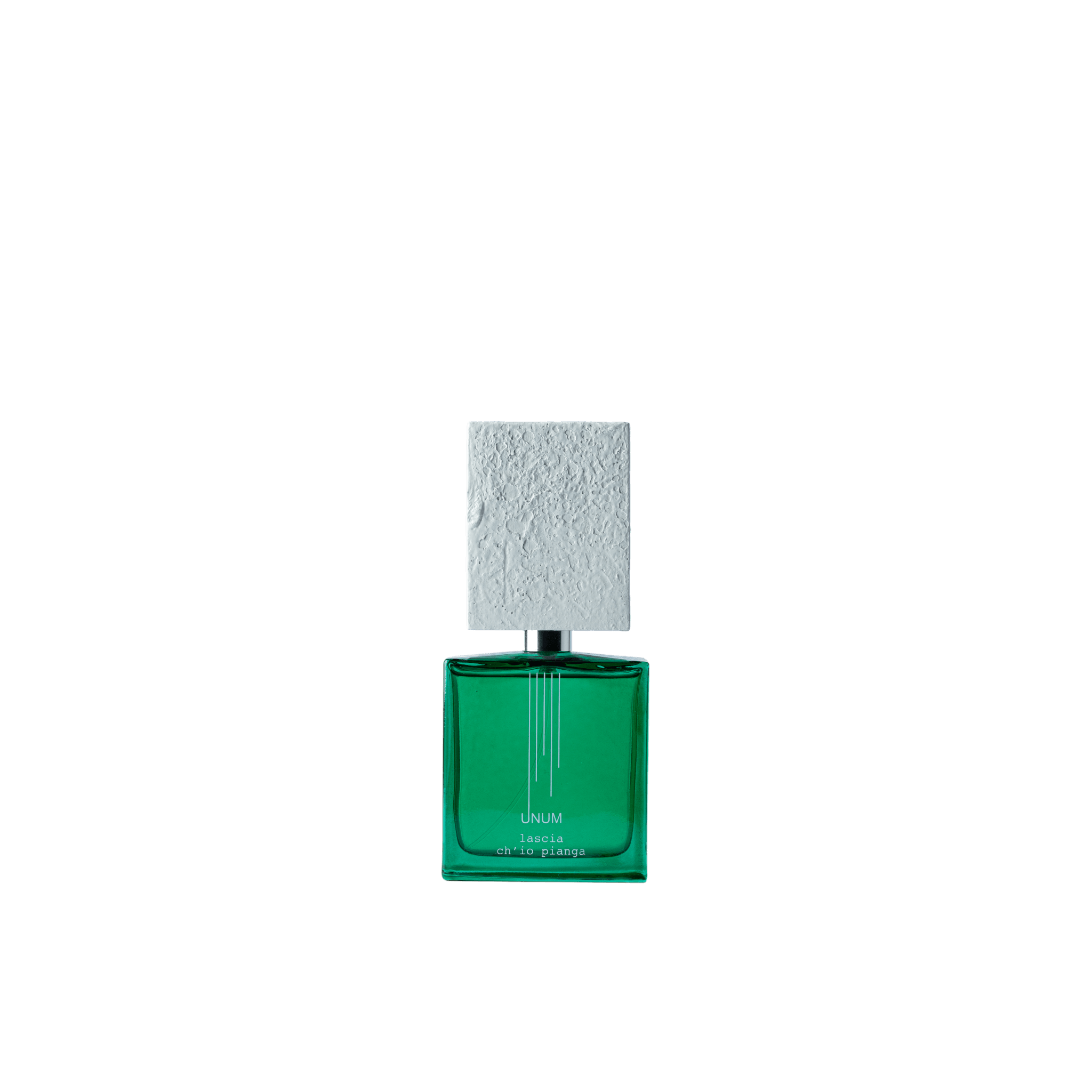 LASCIA CH'IO PIANGA fragrance by Filippo Sorcinelli in a green bottle with textured cap.