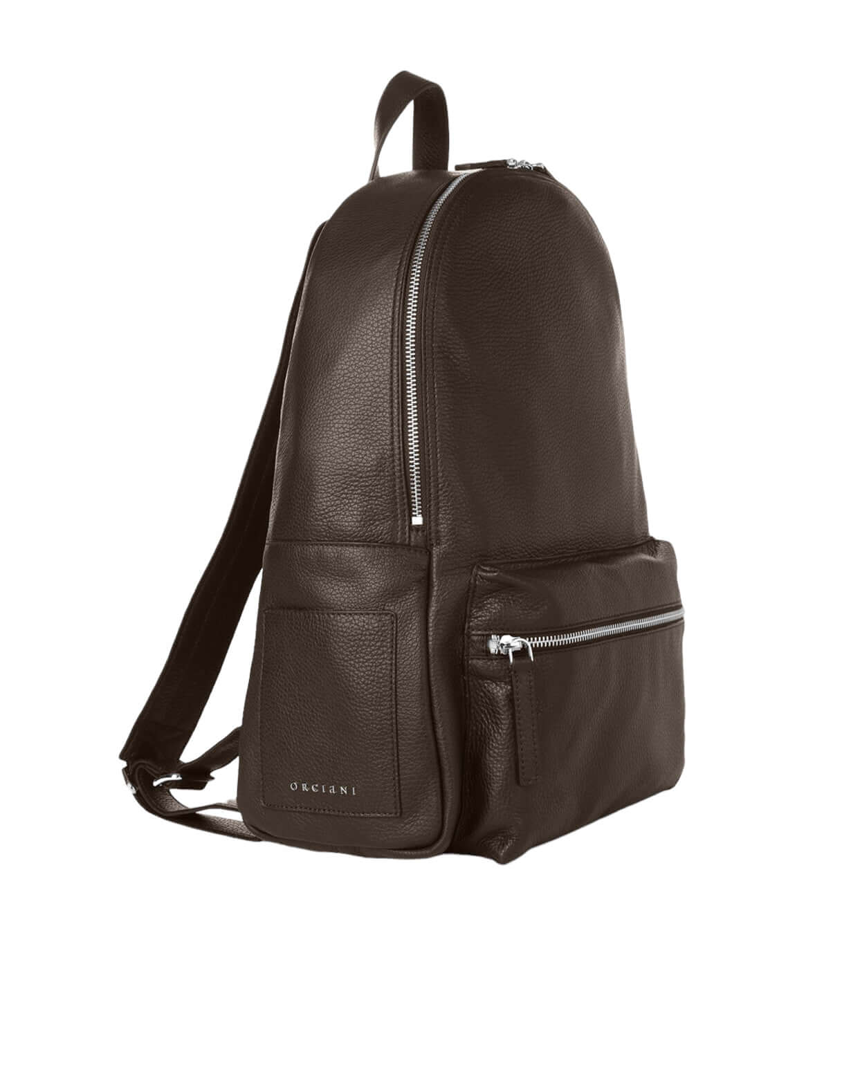 Zaino Micron in pelle, larghezza 33 cm, altezza 40 cm, con tracolle regolabili e chiusura zip, made in Italy.