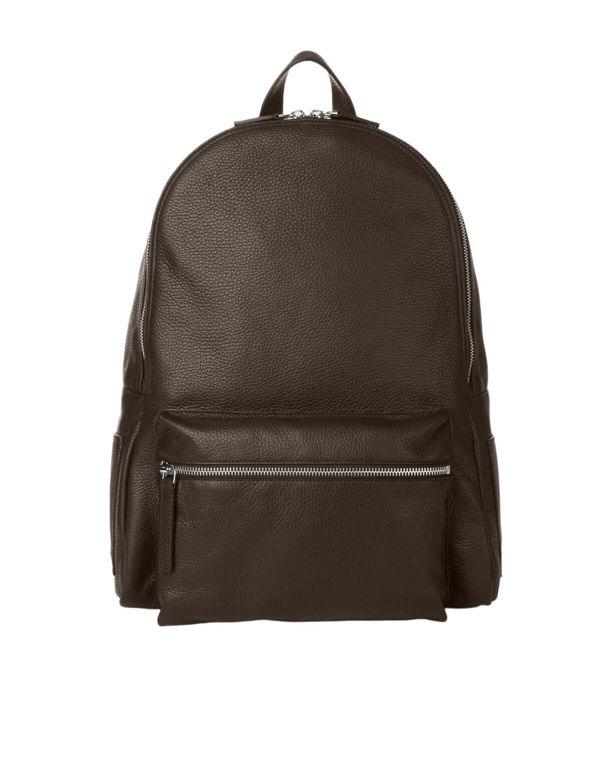 Zaino Micron in pelle marrone scuro, dimensioni 33x40x14 cm, con tracolle regolabili e chiusura zip, made in Italy.