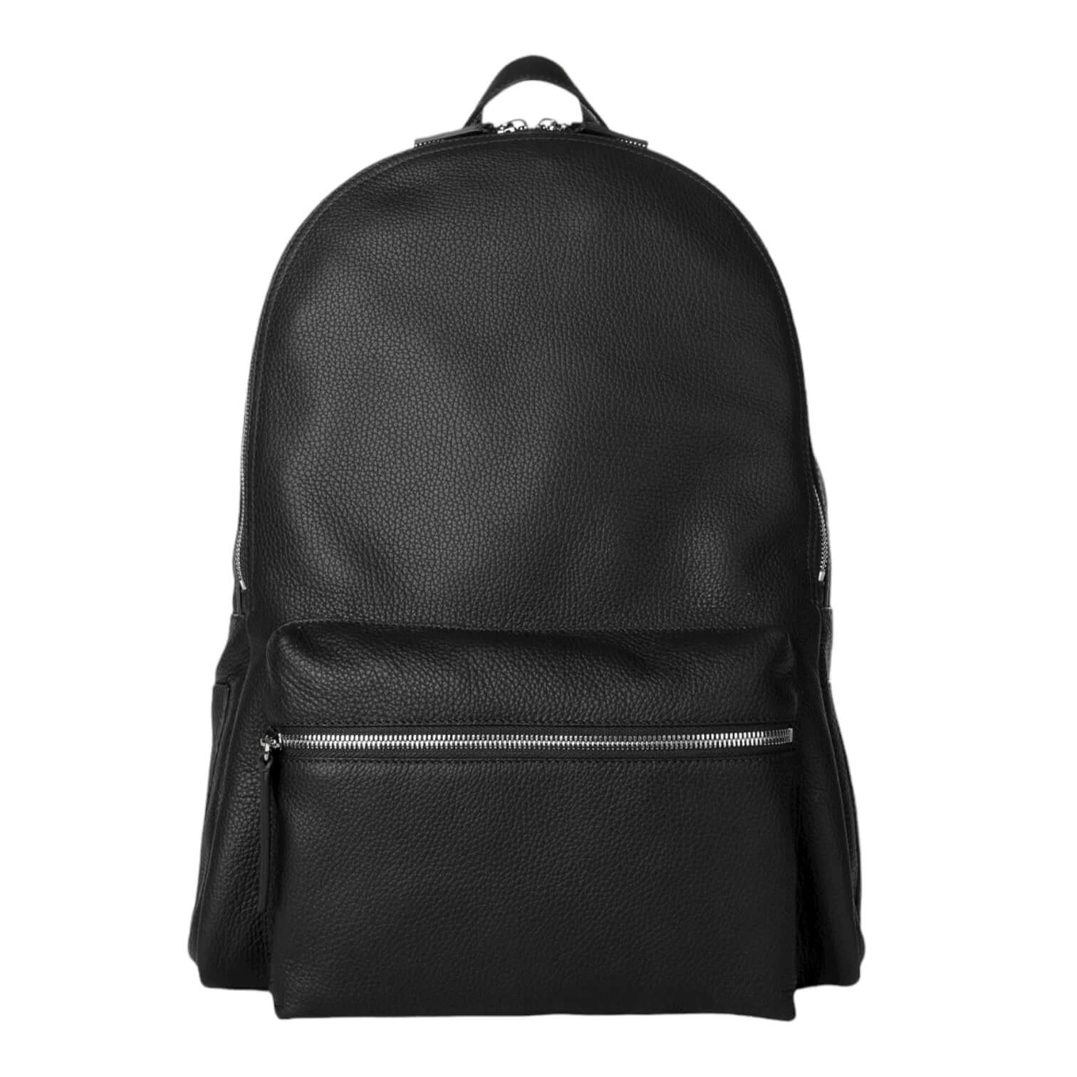 Zaino Micron in pelle nera, con tracolle regolabili e tasche, made in Italy, dimensioni 33x40x14 cm.