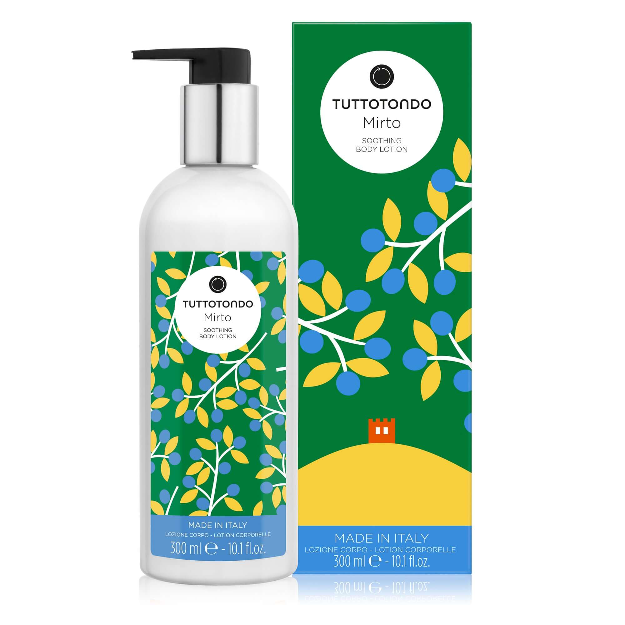 Mirto Crema Lenitiva Corpo by Tutto Tondo in 300ml bottle, soothing body lotion with natural ingredients, made in Italy.