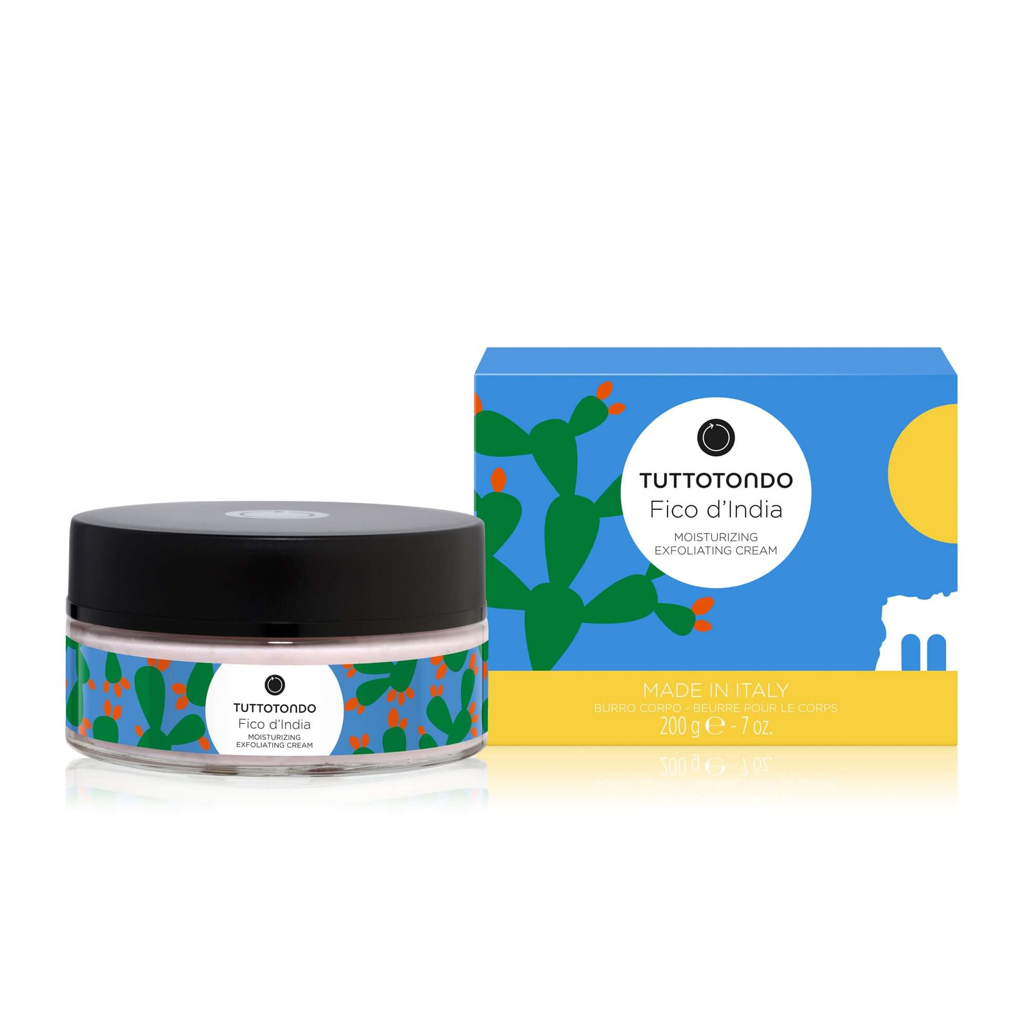 Fico d'India Exfoliating Cream by TuttoTondo, 200g, hydrating with prickly pear granules and kiwi seeds.