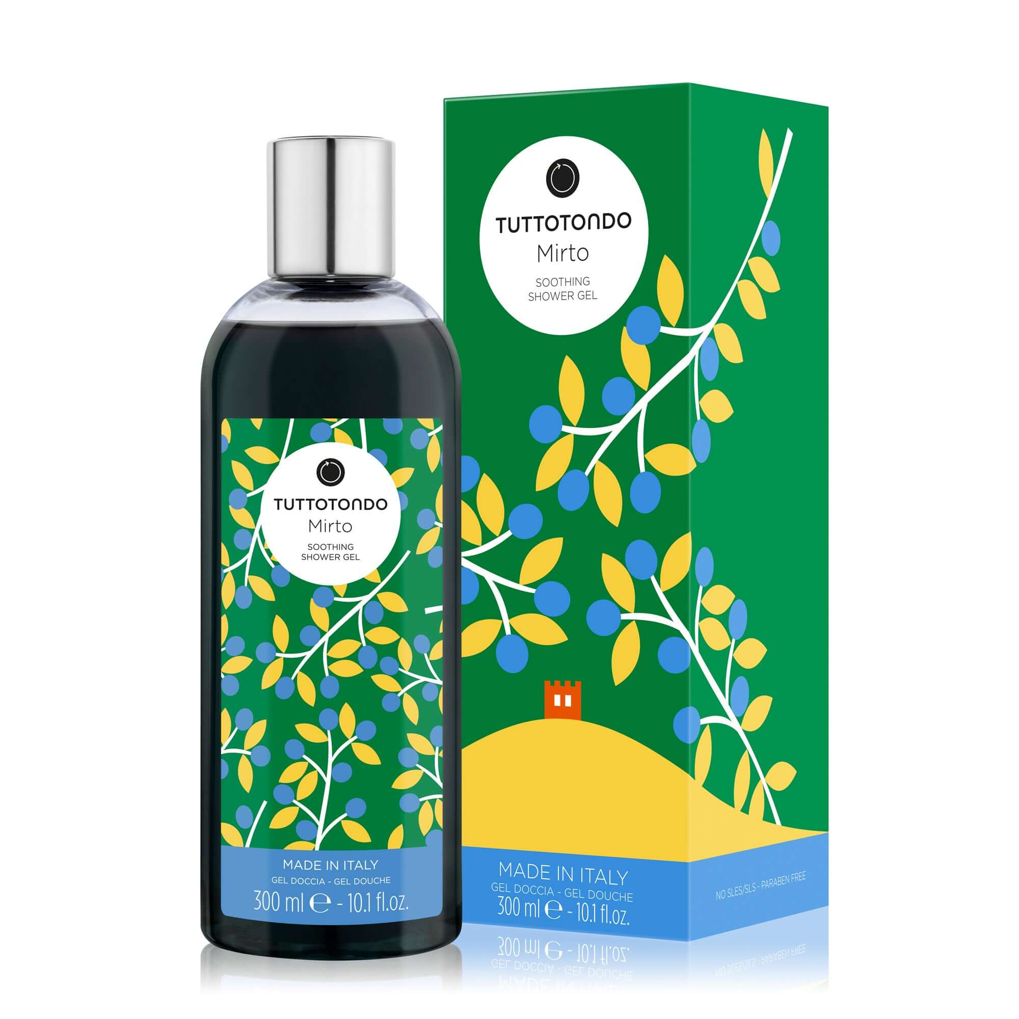 Mirto Gel Doccia 300 ml by Tuttotondo, soothing shower gel with aloe vera and myrtle extracts, paraben and sulfate-free.