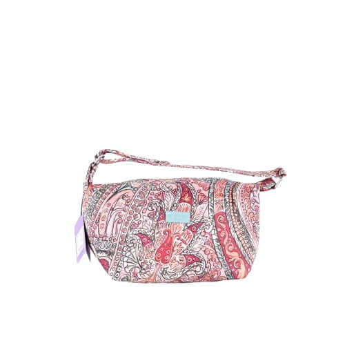 Necessaire con maniglia in fantasia paisley, tessuto nylon lavabile, zip argento, misura 24x14x14 cm.