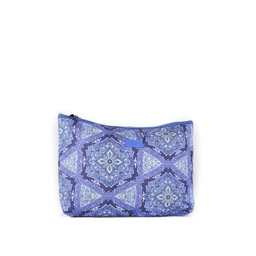 Busta Grande purple nylon pouch with intricate pattern, top zipper closure, and ETRO logo, measuring 30x21x6 cm.