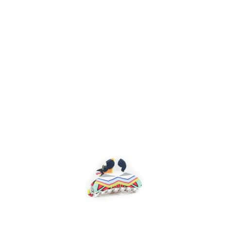 Colorful medium silk hairpin featuring a multicolored pattern, made from 90% silk and 10% steel.