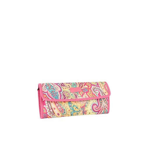 Pochette con calamita in nylon lavabile, fantasia paisley, 5 scomparti, chiusura in calamita, targhetta ETRO, 22x13x2 cm.