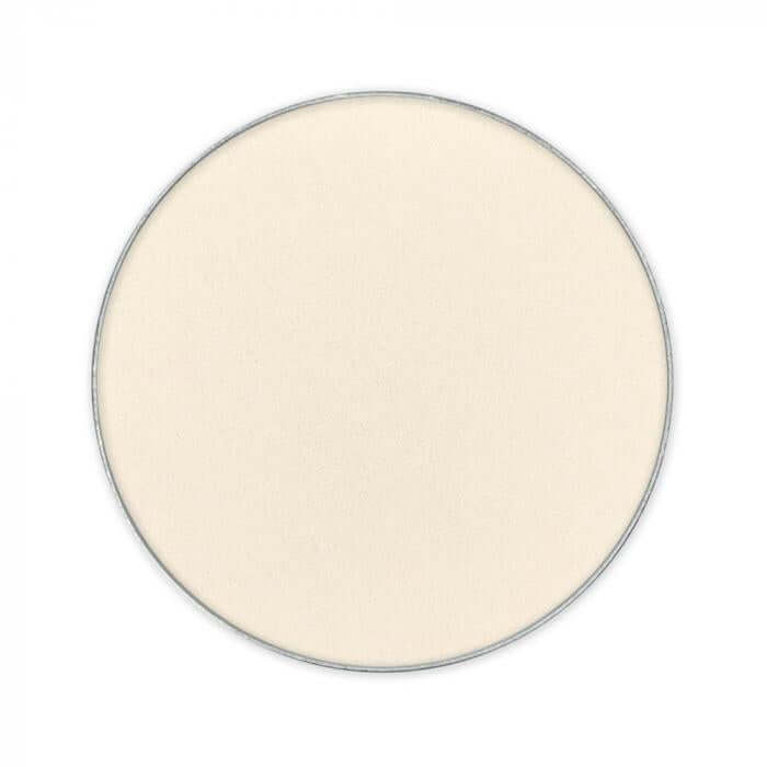 Ivory ombretto in a compact round shape, designed for high pigmentation and long-lasting wear, perfect for daily use.