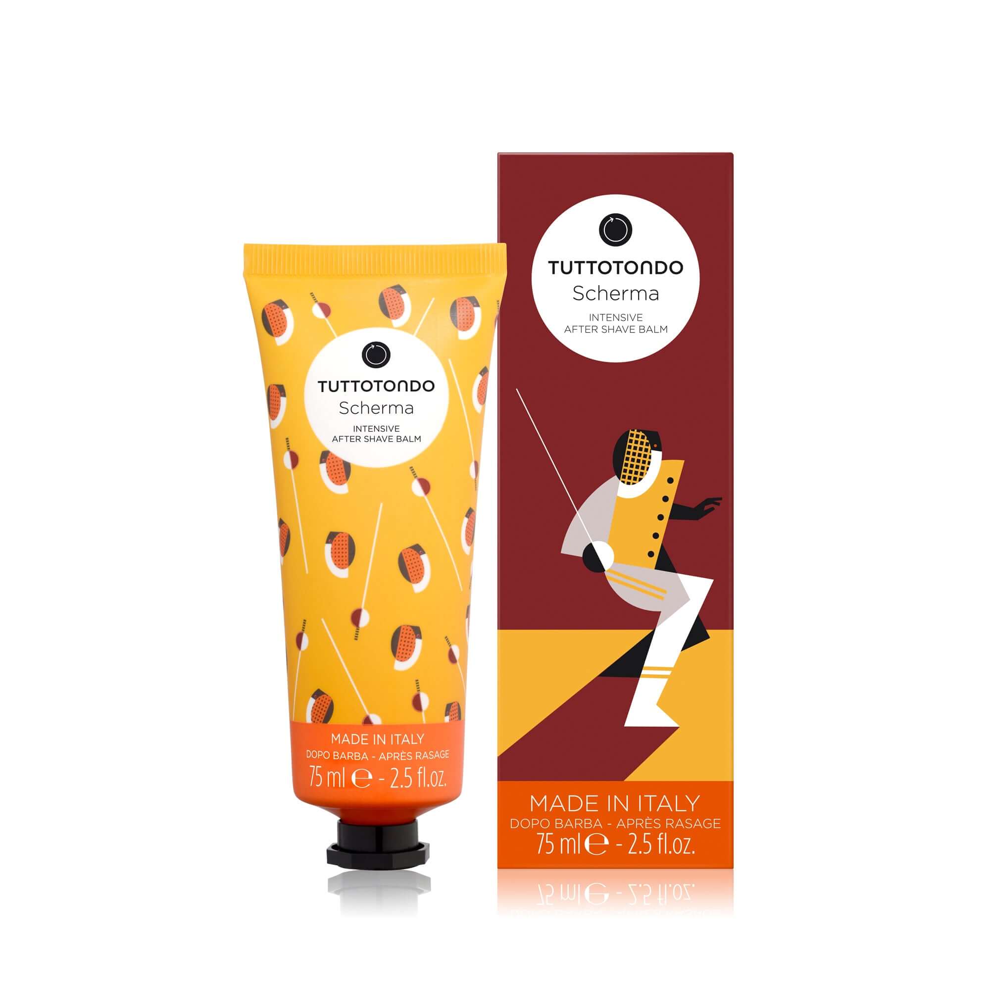 Scherma Balsamo Dopobarba 75ml, aftershave balm with chamomile extract and bitter orange, made in Italy.