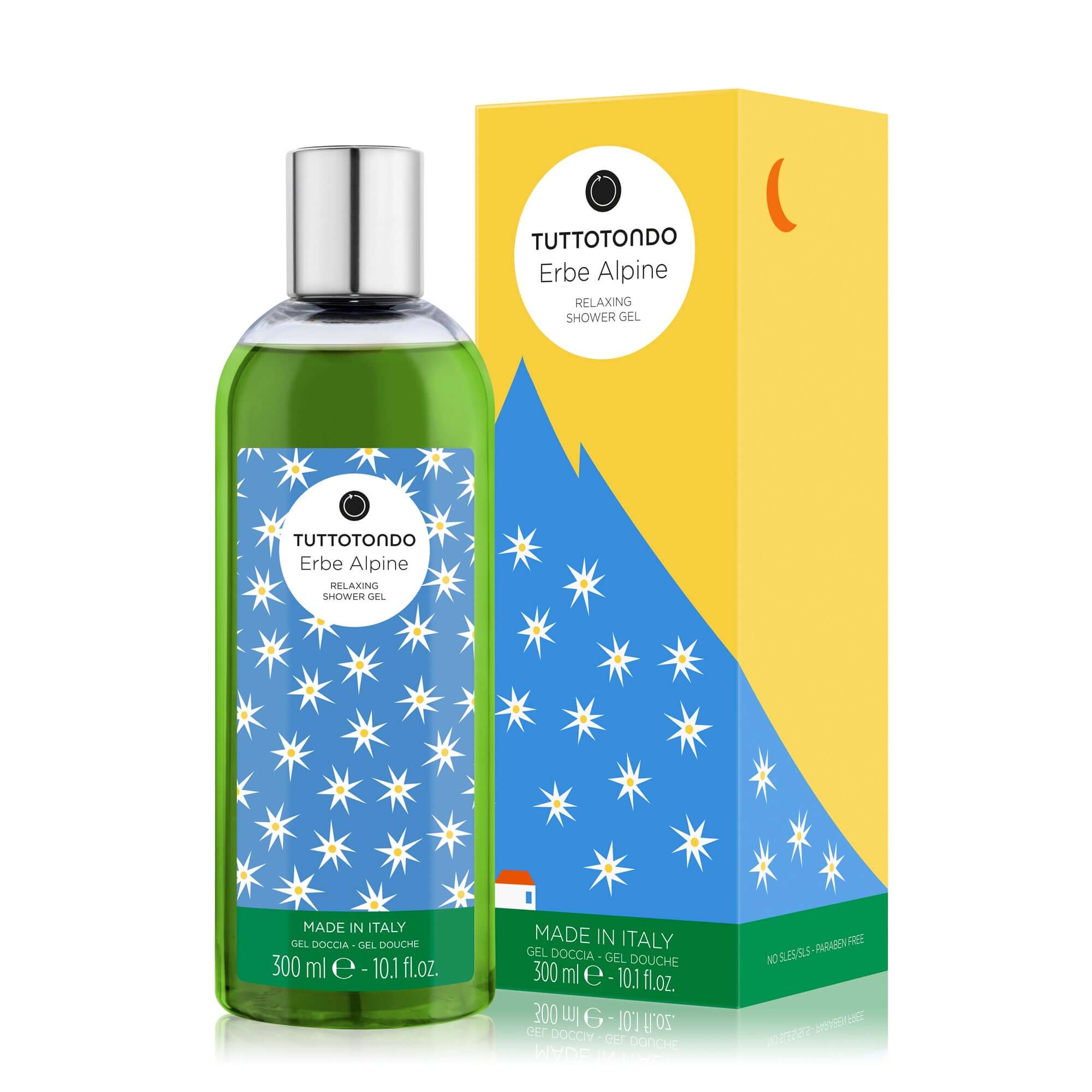 Erbe Alpine Relaxing Shower Gel by Tuttotondo, 300 ml, enriched with pine and mint, paraben-free and sulfate-free.