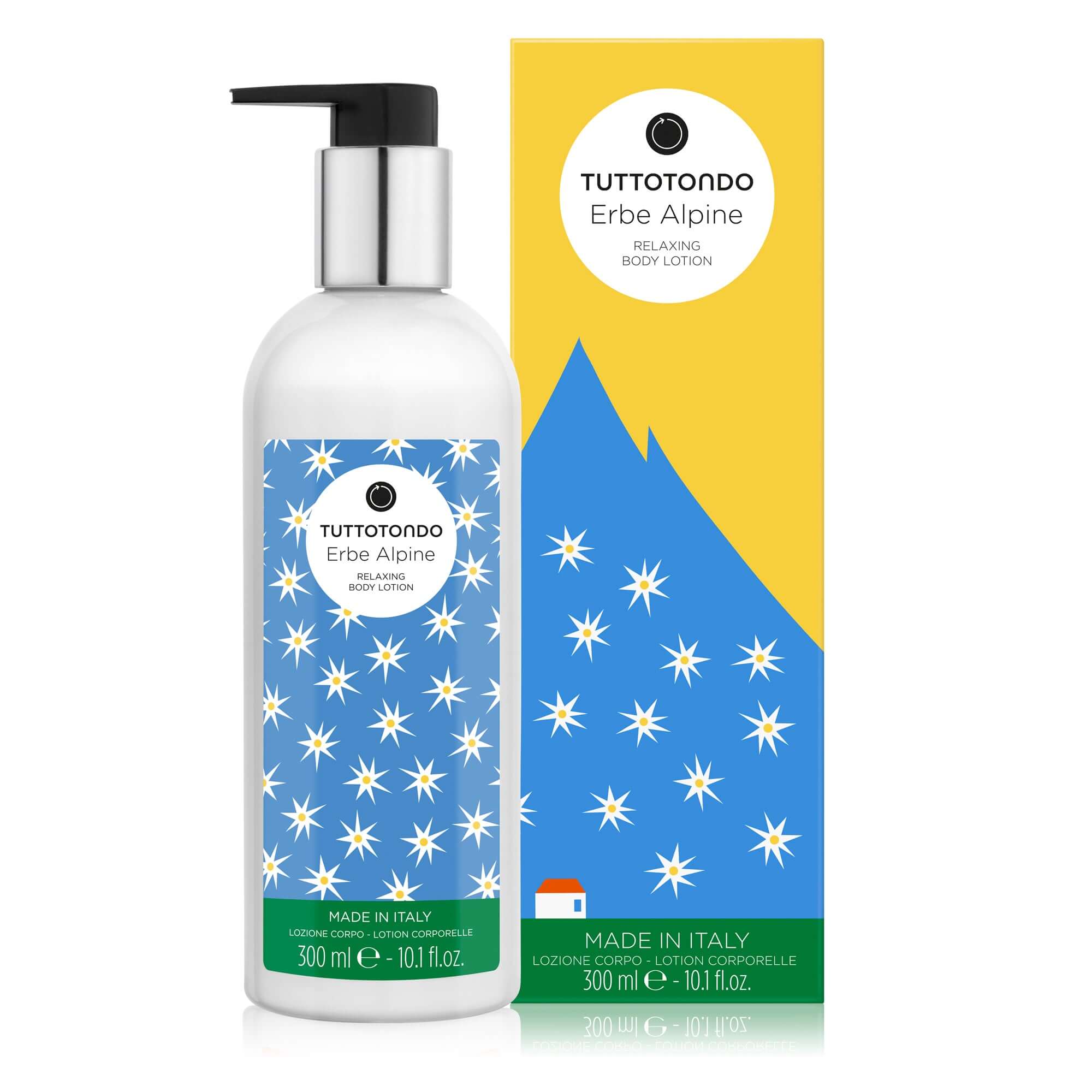 Tuttotondo Erbe Alpine body lotion with nourishing ingredients, 300 ml, made in Italy.