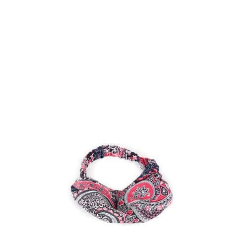 Black floral print headband with elastic, made from 100% silk. Stylish accessory for versatile outfits.
