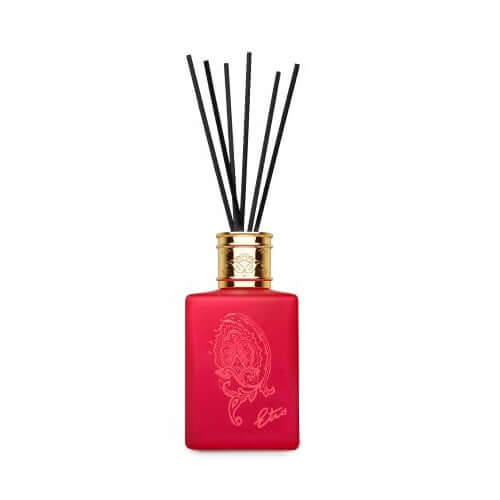 Demetra Diffusore in vetro bordeaux con decorazione Paisley e midollini neri, 250 ml, profumo di lusso.
