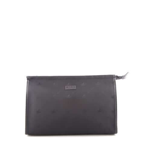 Busta Uomo Grande in nylon lavabile, nera con fantasia paisley, zip argento e logo ETRO, misure 30x18x5,5 cm.