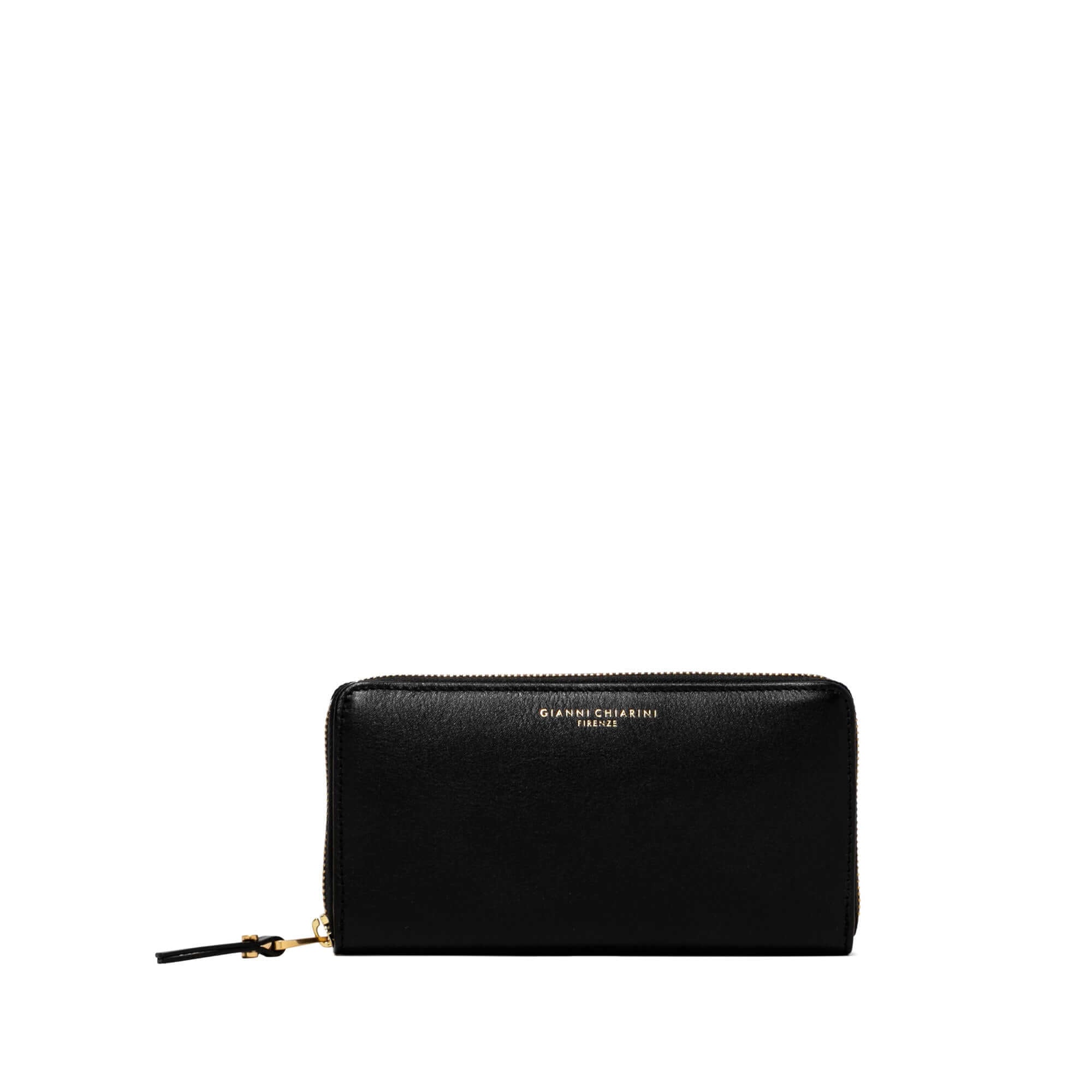 Gianni Chiarini Madrid wallet in smooth black leather with zip closure and multiple compartments, dimensions 19x10x2 cm.