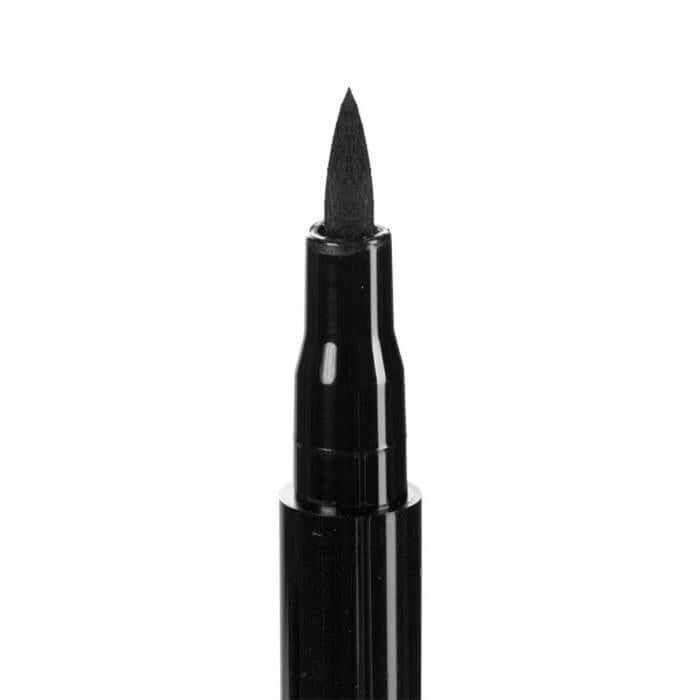 Eyeliner marker with a fine tip applicator for precise eye definition and intense black color.