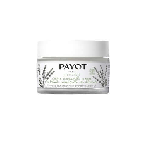 Crema Viso Universale PAYOT con olio essenziale di lavanda, texture cremosa, fresca, ideale per tutti i tipi di pelle.