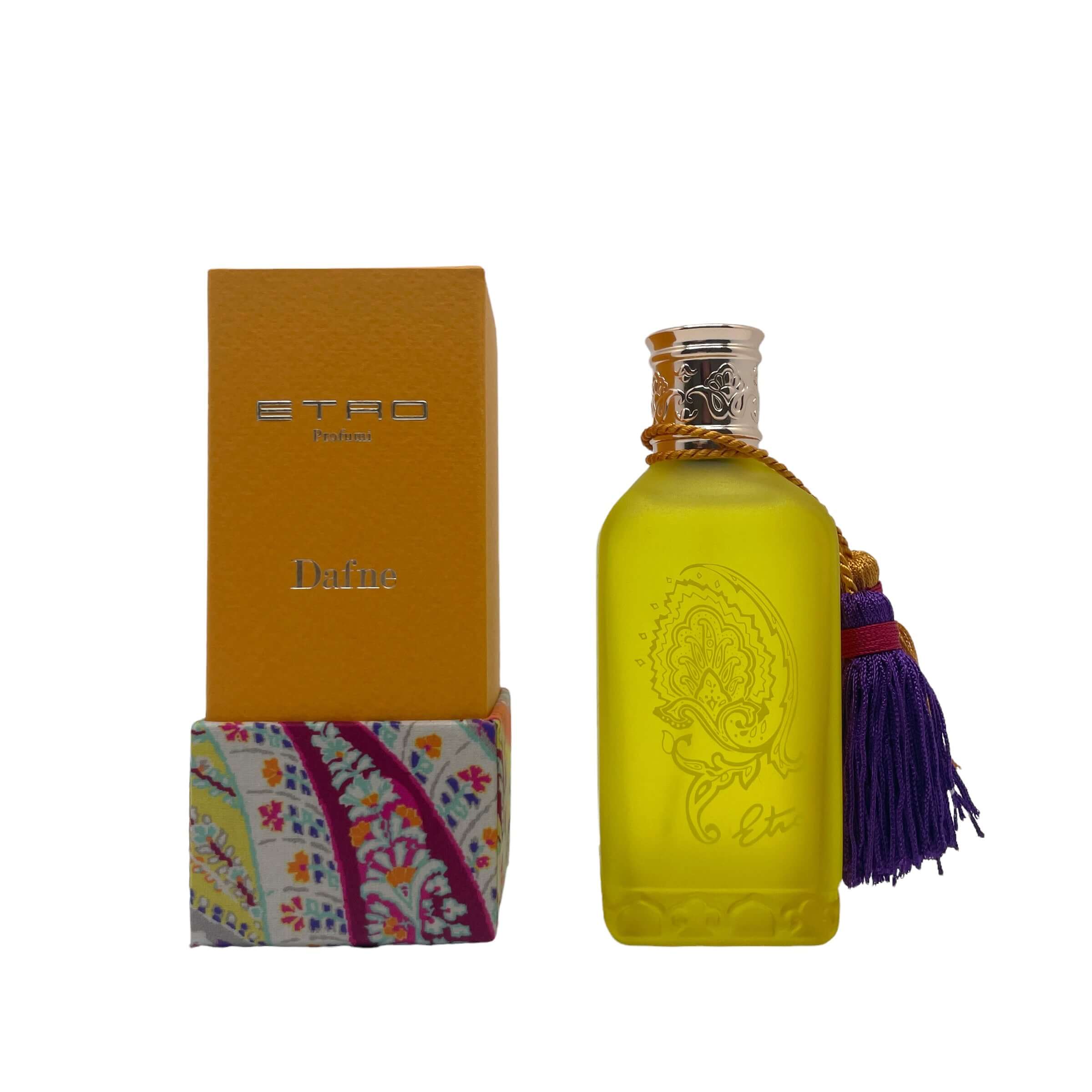 Dafne Diffusore Spray in custom yellow glass, featuring ETRO branding and aromatic fragrance presented in elegant box.