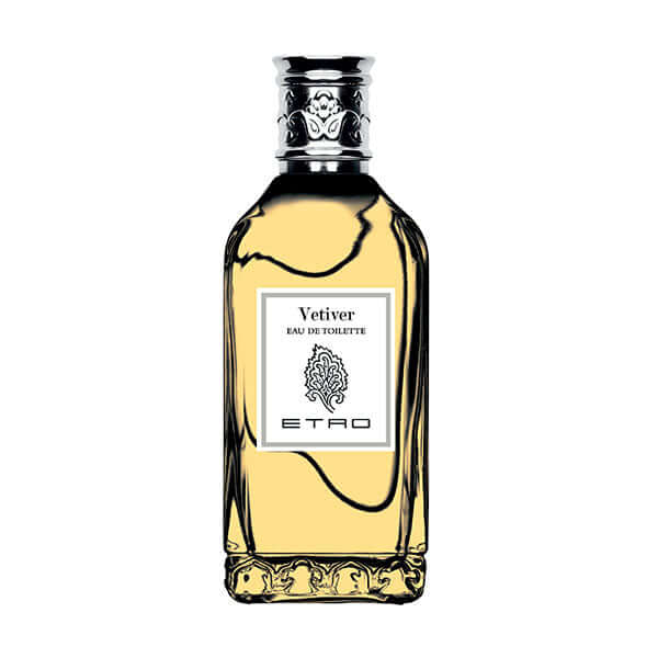 Vetiver Eau De Toilette by Etro in a stylish glass bottle, showcasing woody and aromatic notes, 100 ml.