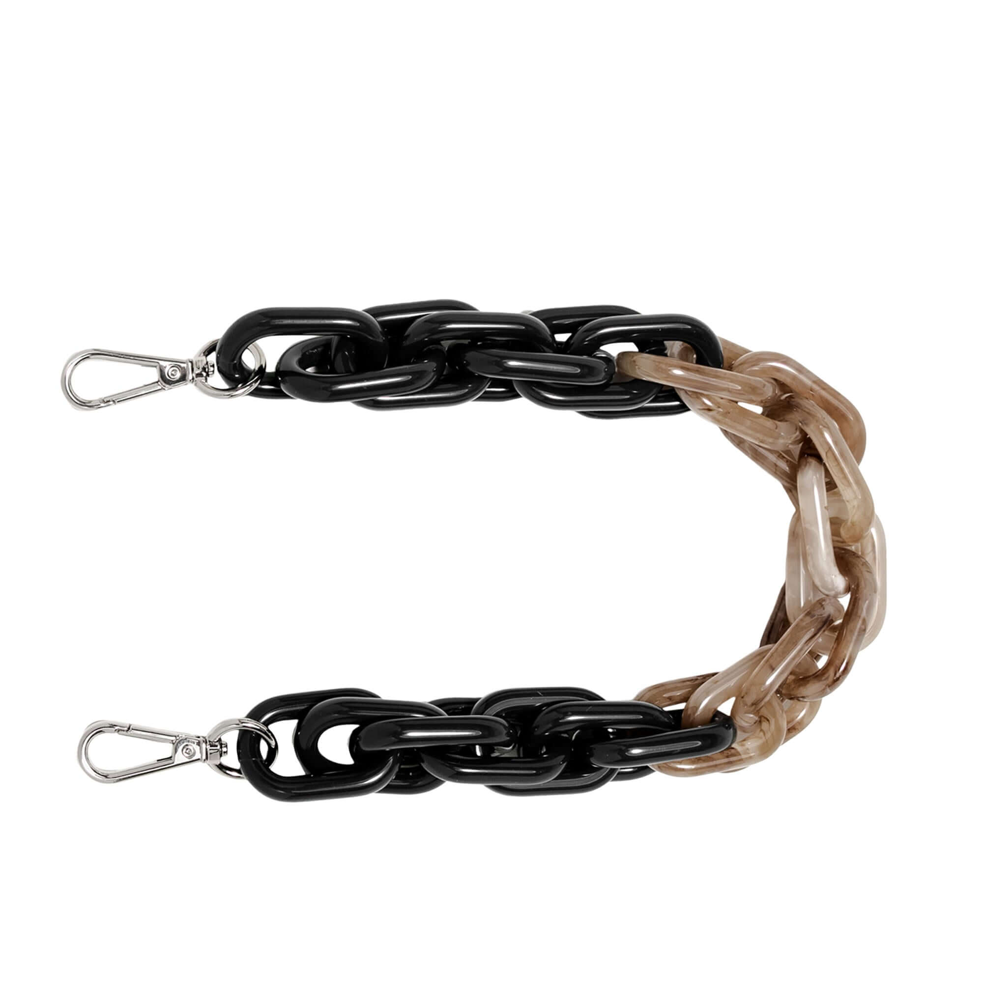 Elegant and practical Gianni Chiarini Torchon shoulder strap in resin, featuring black and beige chain design with detachable clips.
