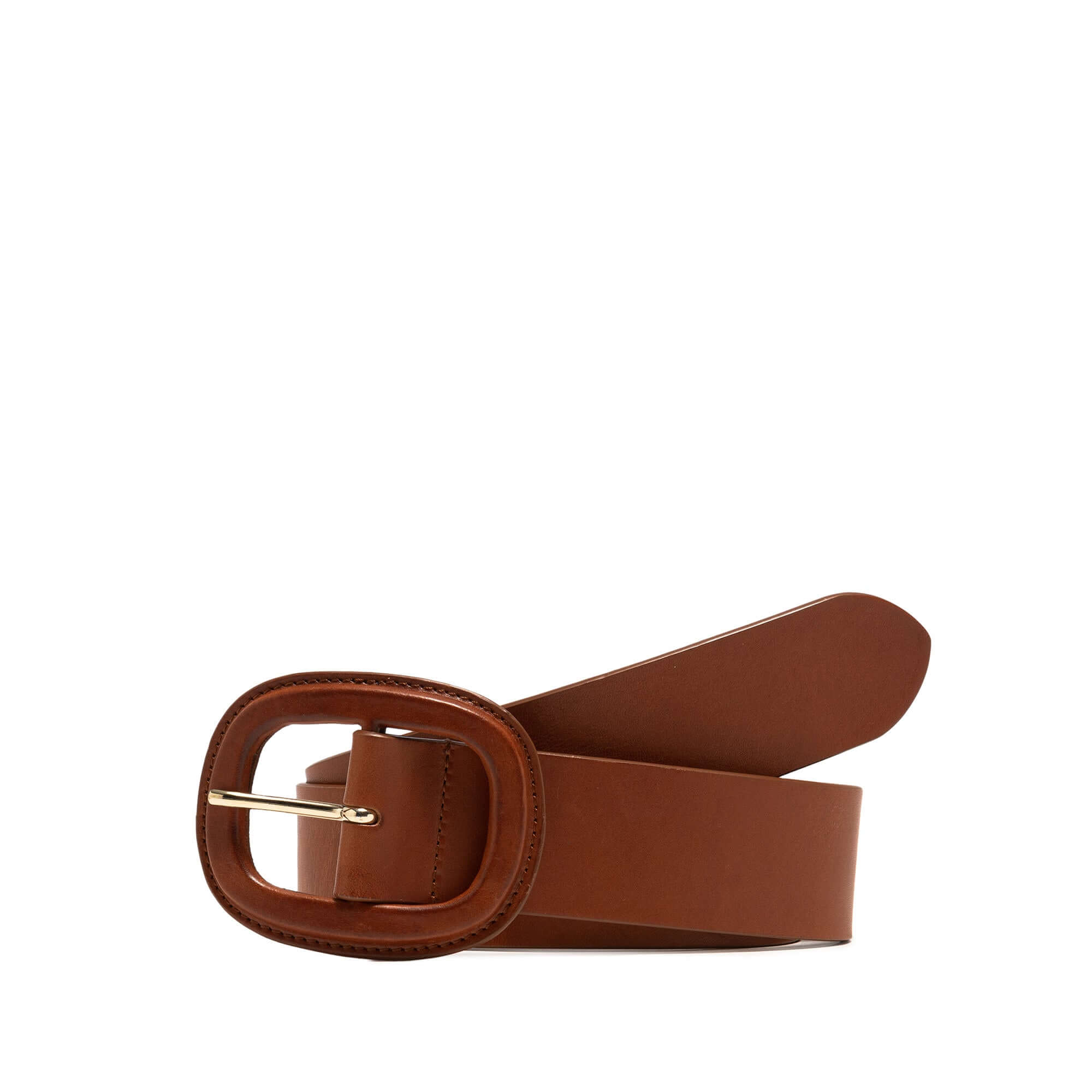 Cintura in pelle liscia marrone con fibbia vintage stile anni '70, taglia 85, perfetta per ogni outfit.