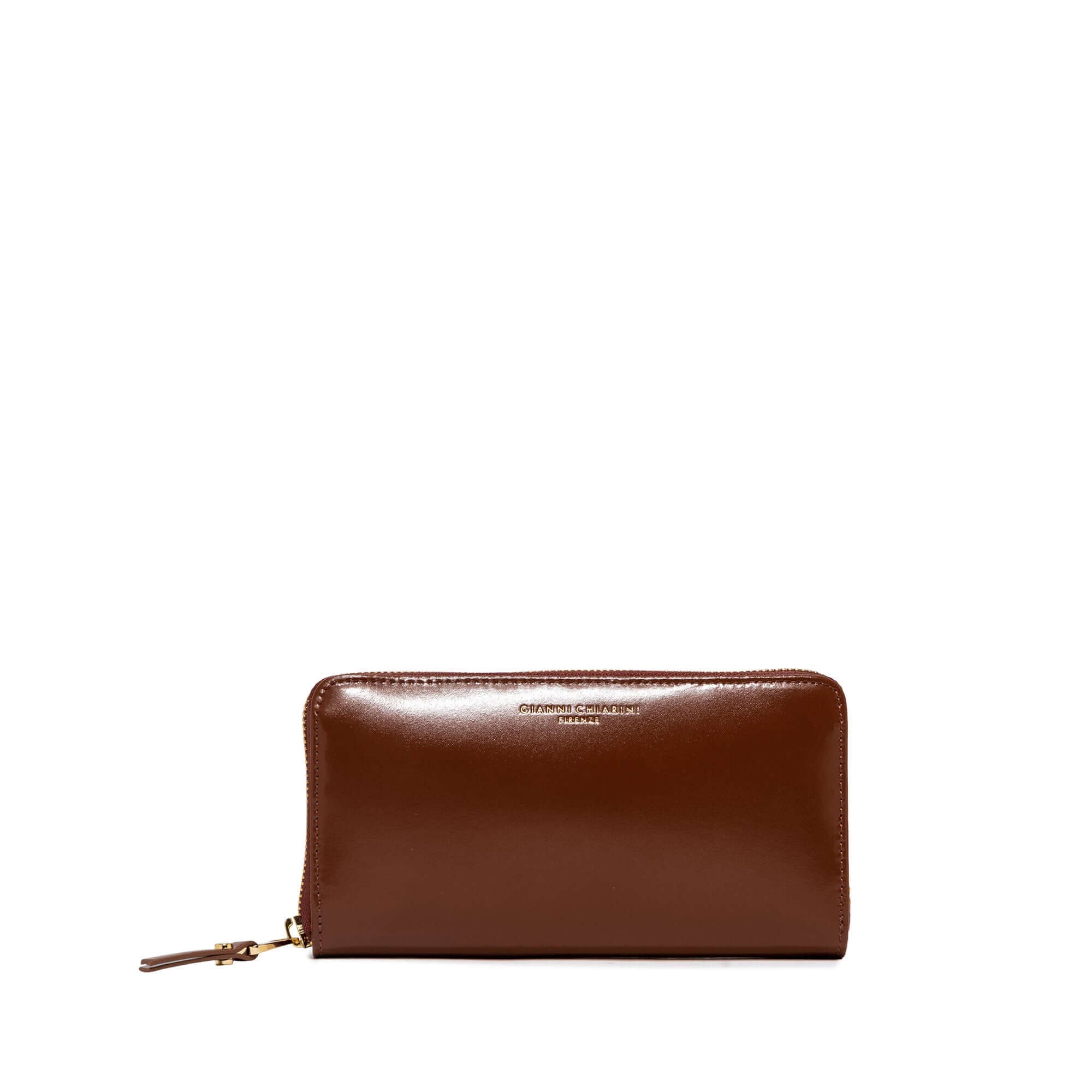 Stylish brown leather Wallets Clux with zip closure, featuring multiple card slots and pockets, measuring 19x10x2 cm.