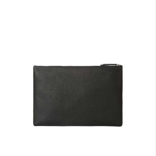 Borsa a mano portadocumenti Micron in pelle nera con chiusura a zip, dimensioni 37x25 cm, finitura martellata, Made in Italy.