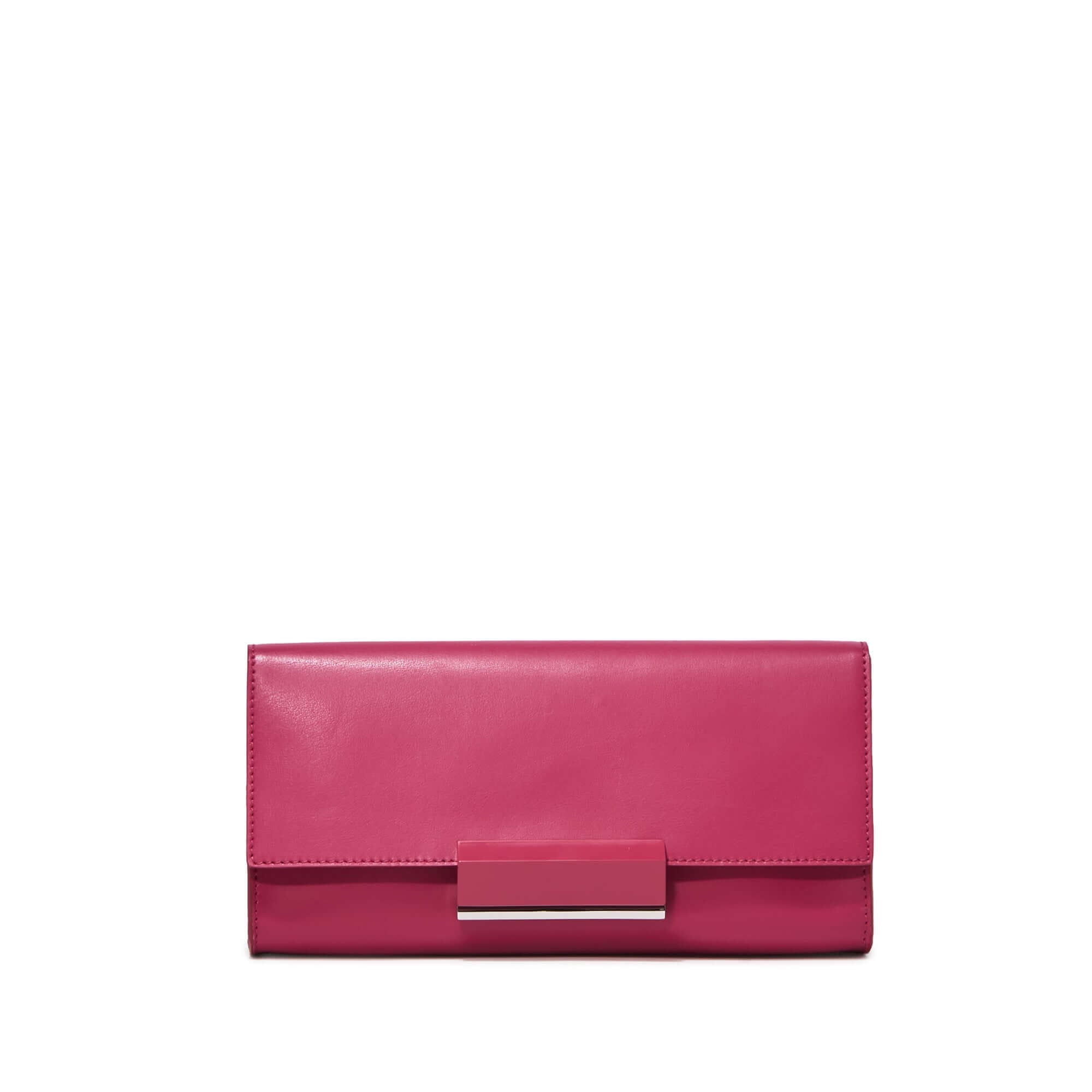 Clutch Lily by Gianni Chiarini, smooth leather, pink with snap closure and removable shoulder strap, dimensions 27x13x8 cm.