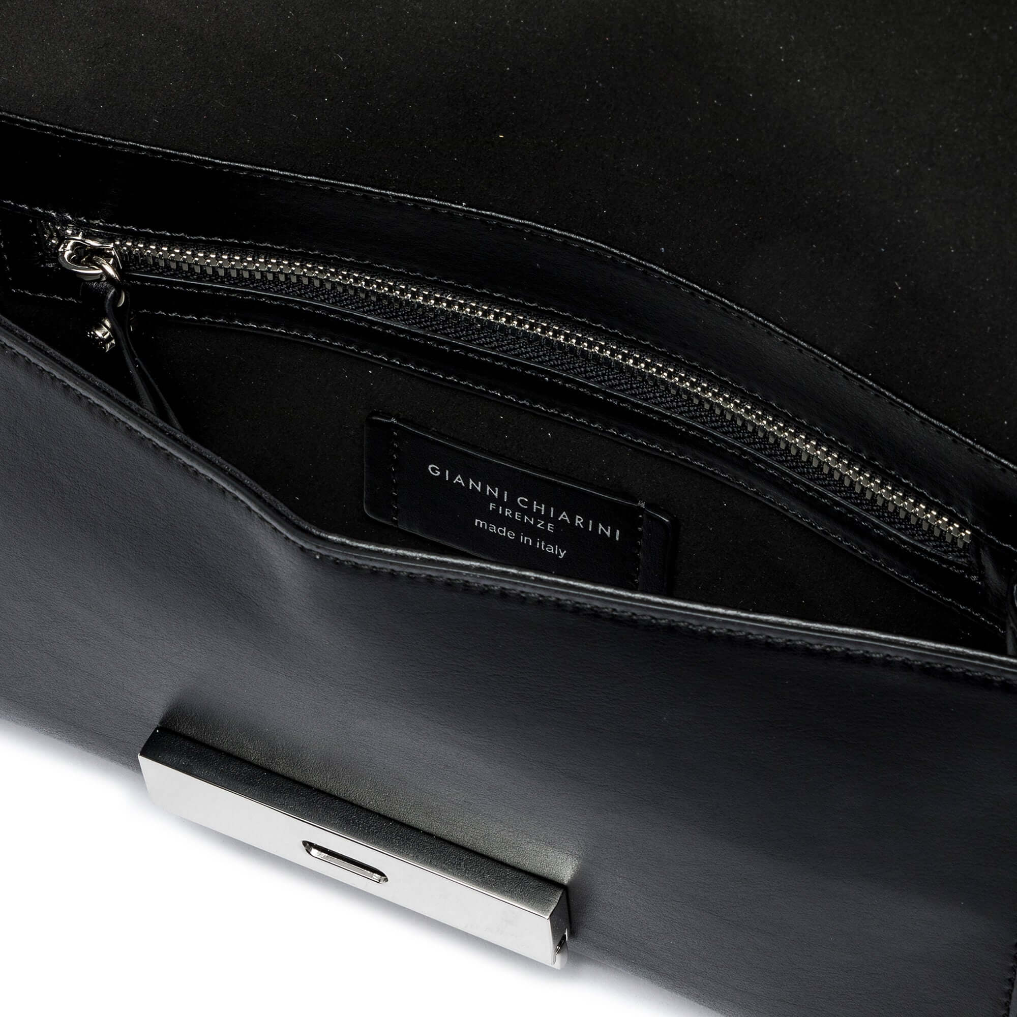 Lily clutch by Gianni Chiarini, smooth leather interior with zipper pocket, made in Italy, stylish and functional design.