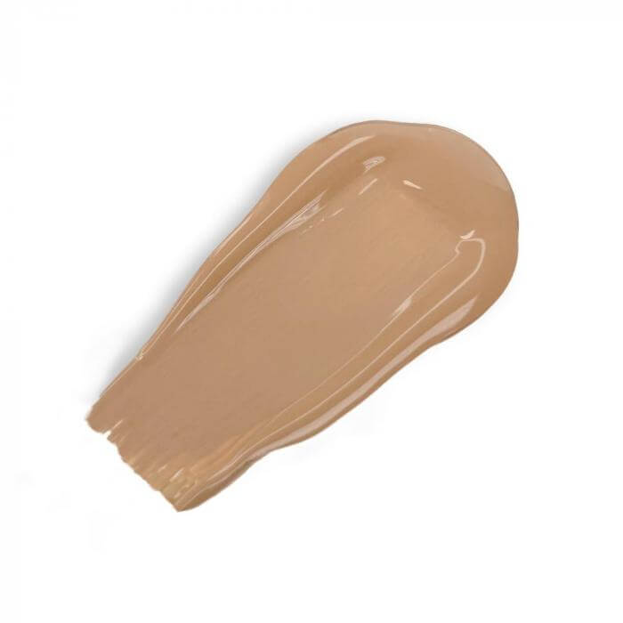Swatch of Refill Oriental 01, a high-coverage, matte foundation suitable for all skin types in a light yellow-green tone.